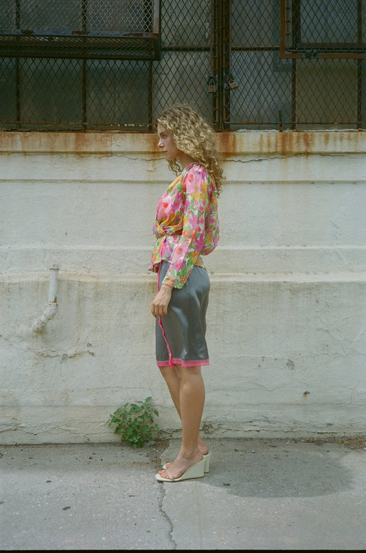 90S YVES SAINT LAURENT RIVE GAUCHE FLORAL WRAP TOP