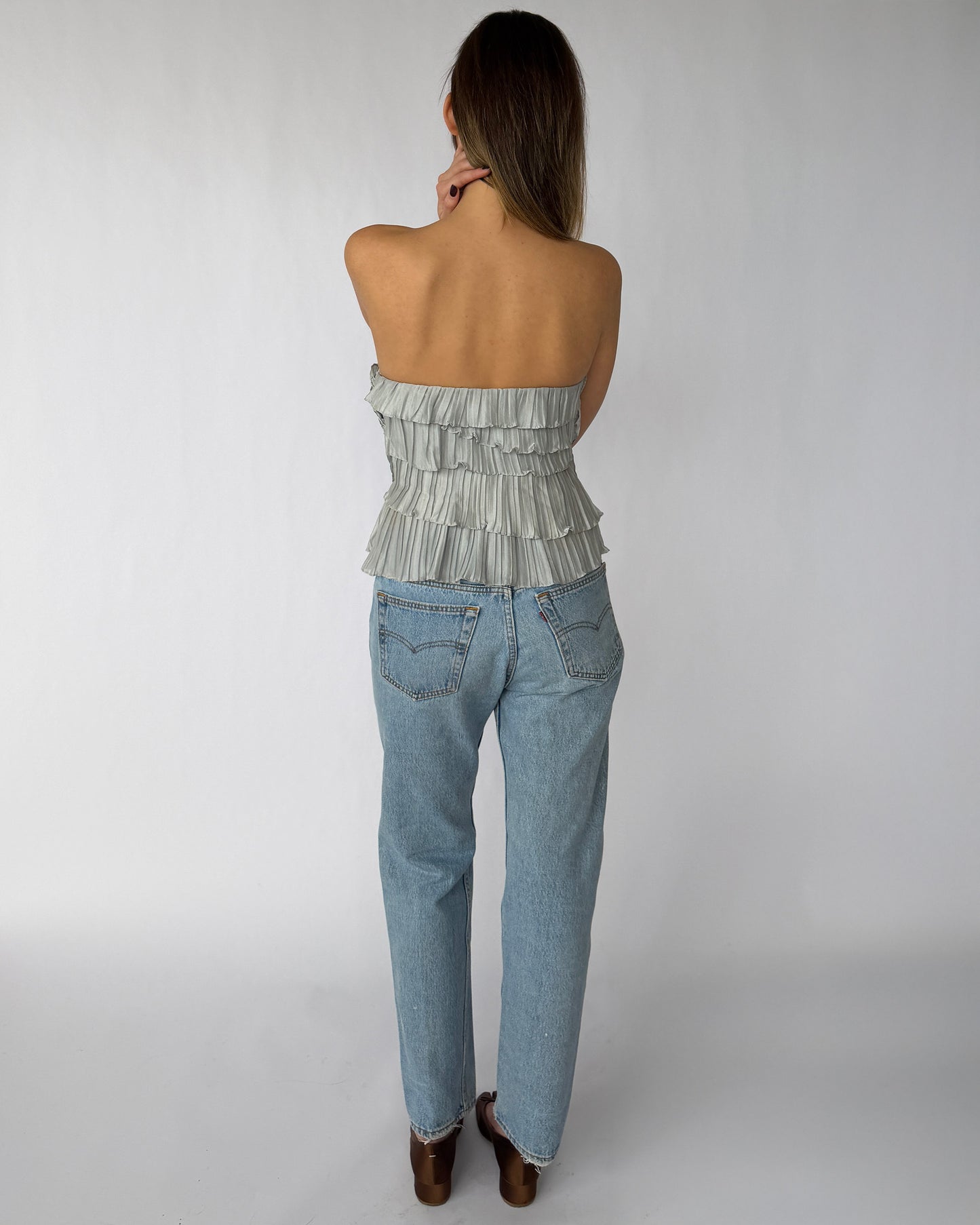Back view of BCBGMAXAZRIA sculptural strapless top