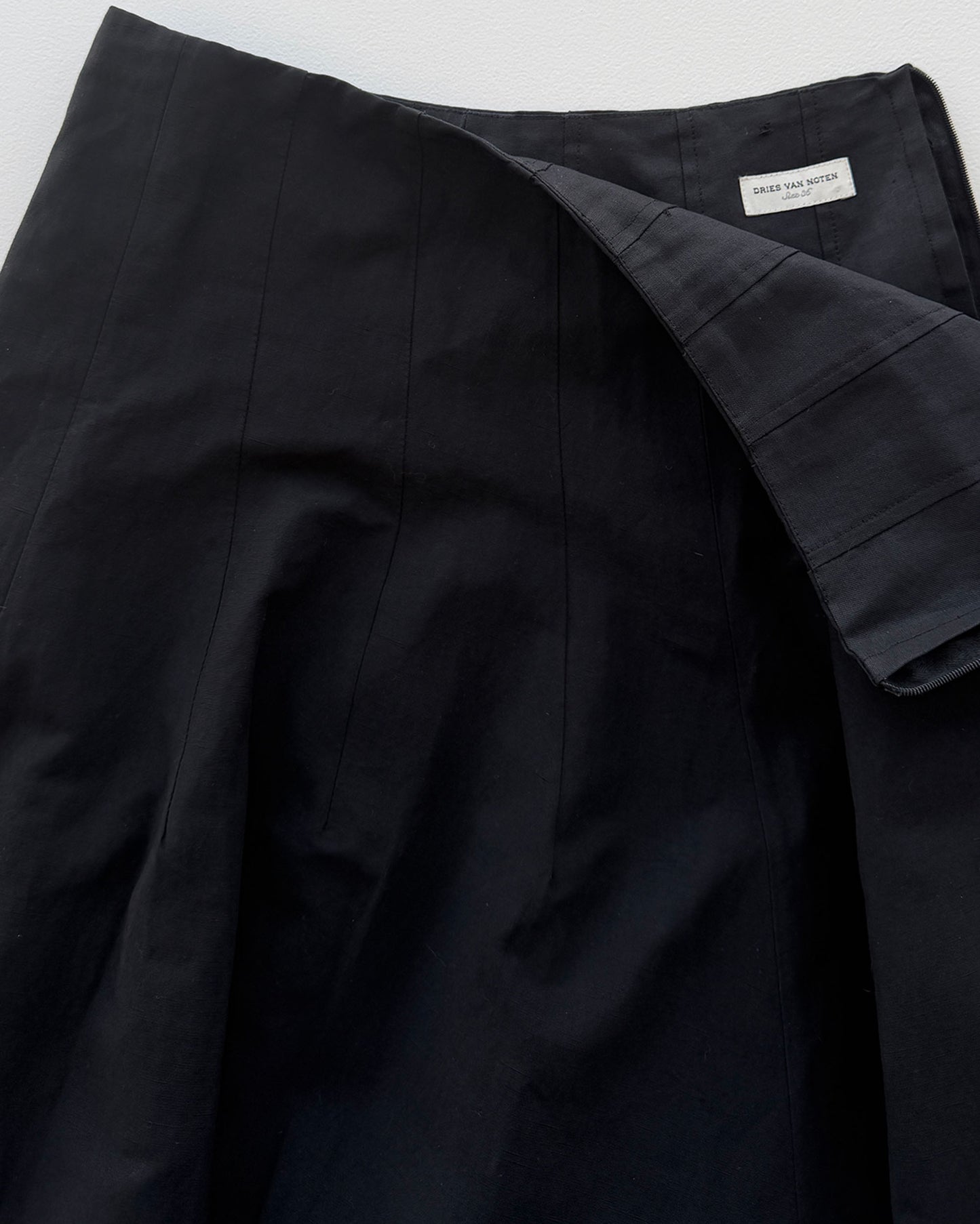 Dries Van Noten label on raw hem mid-length skirt