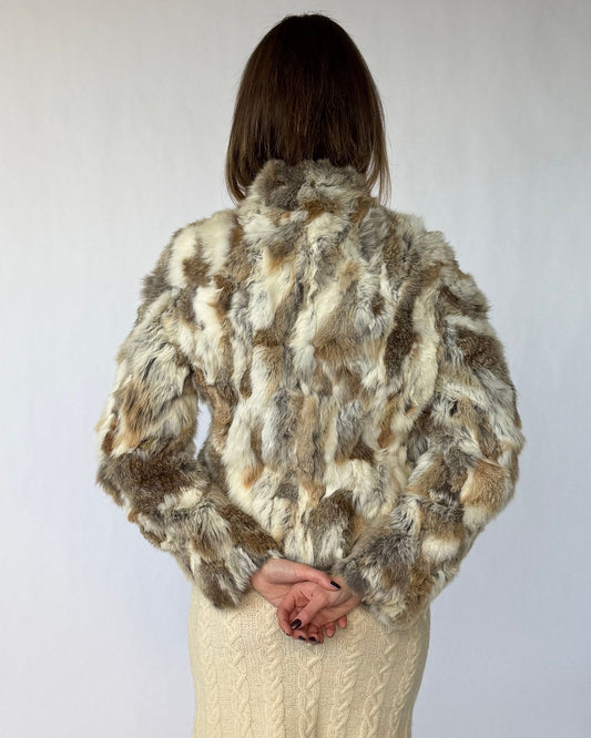 Back view of vintage Guess rabbit fur jacket