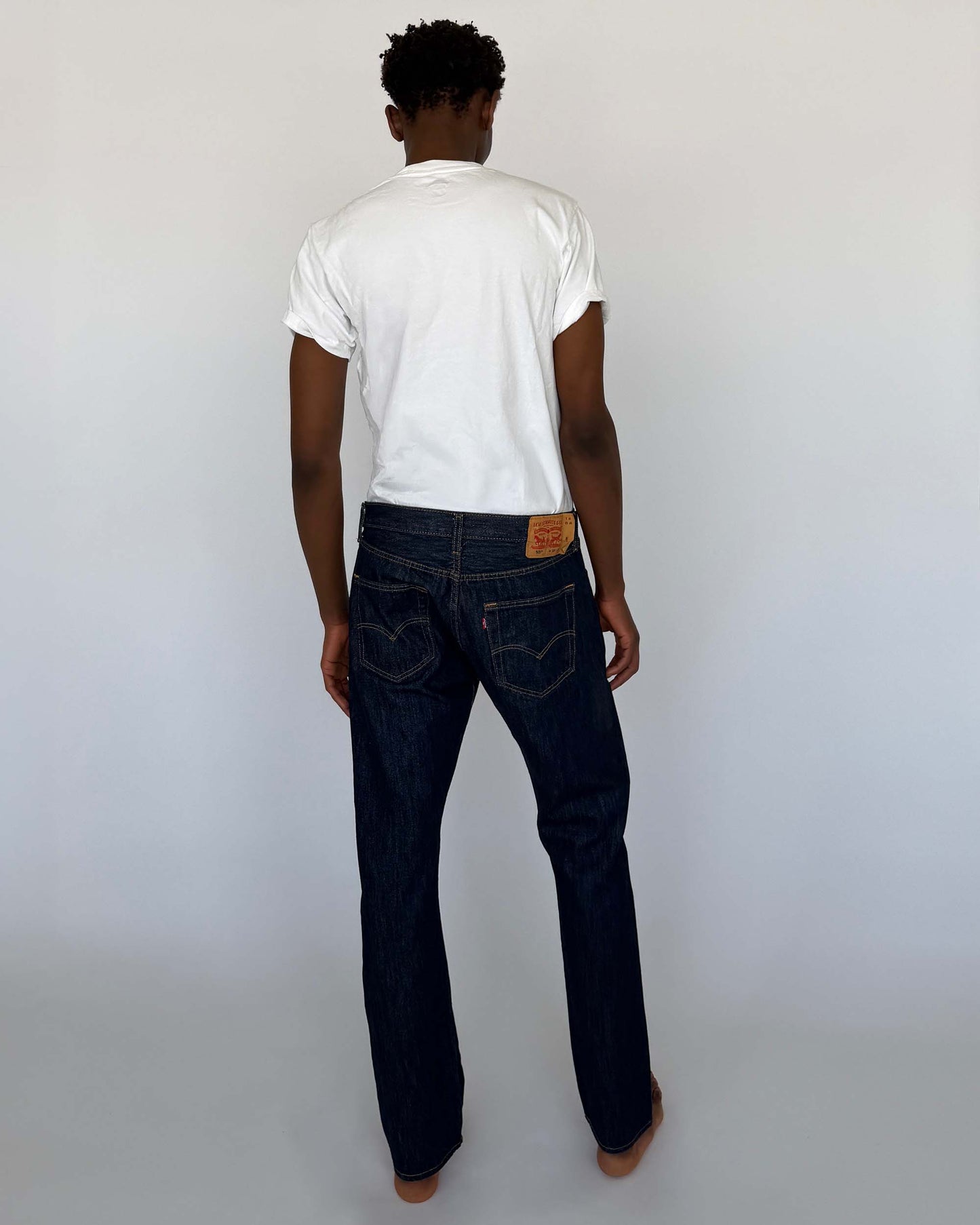 Back view of raw indigo vintage Levi's 501