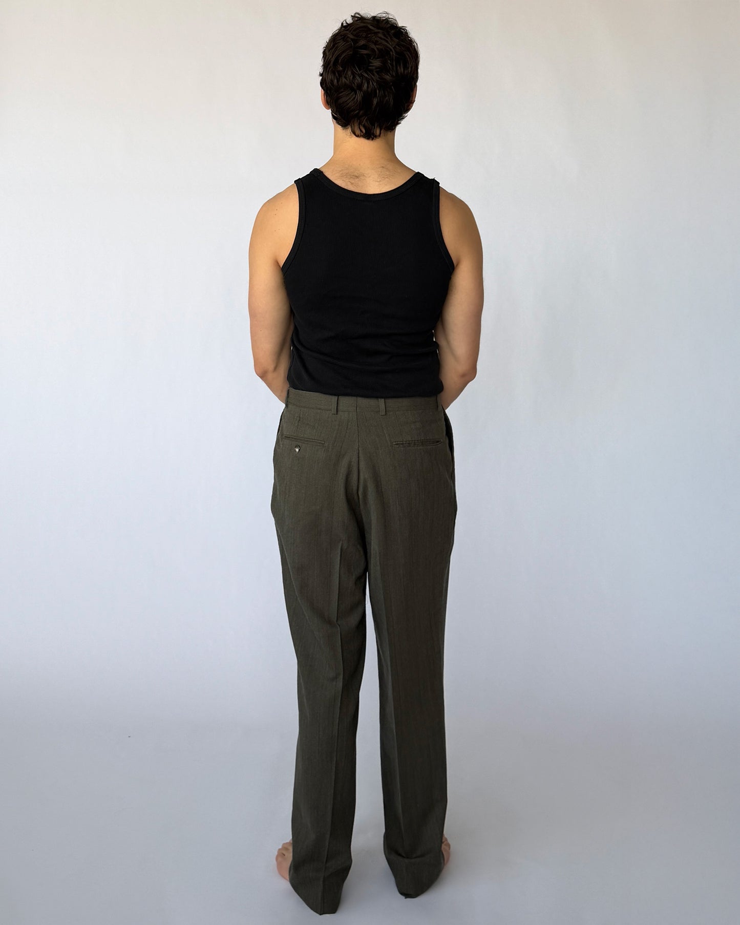 Back view of Vintage Men's Grey Wool Pleated Trousers