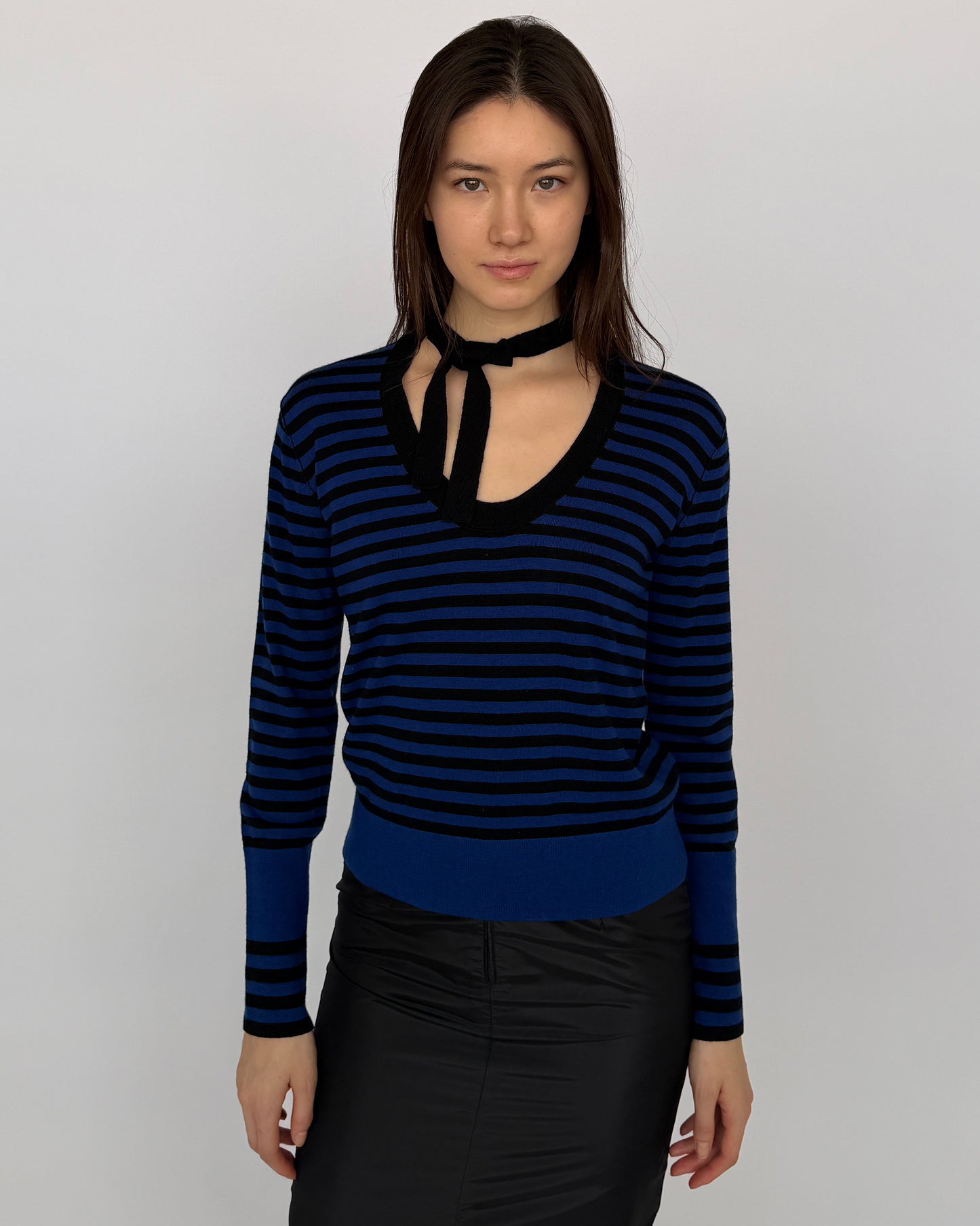 Sonia Rykiel Blue and Black Stripe Sweater on model