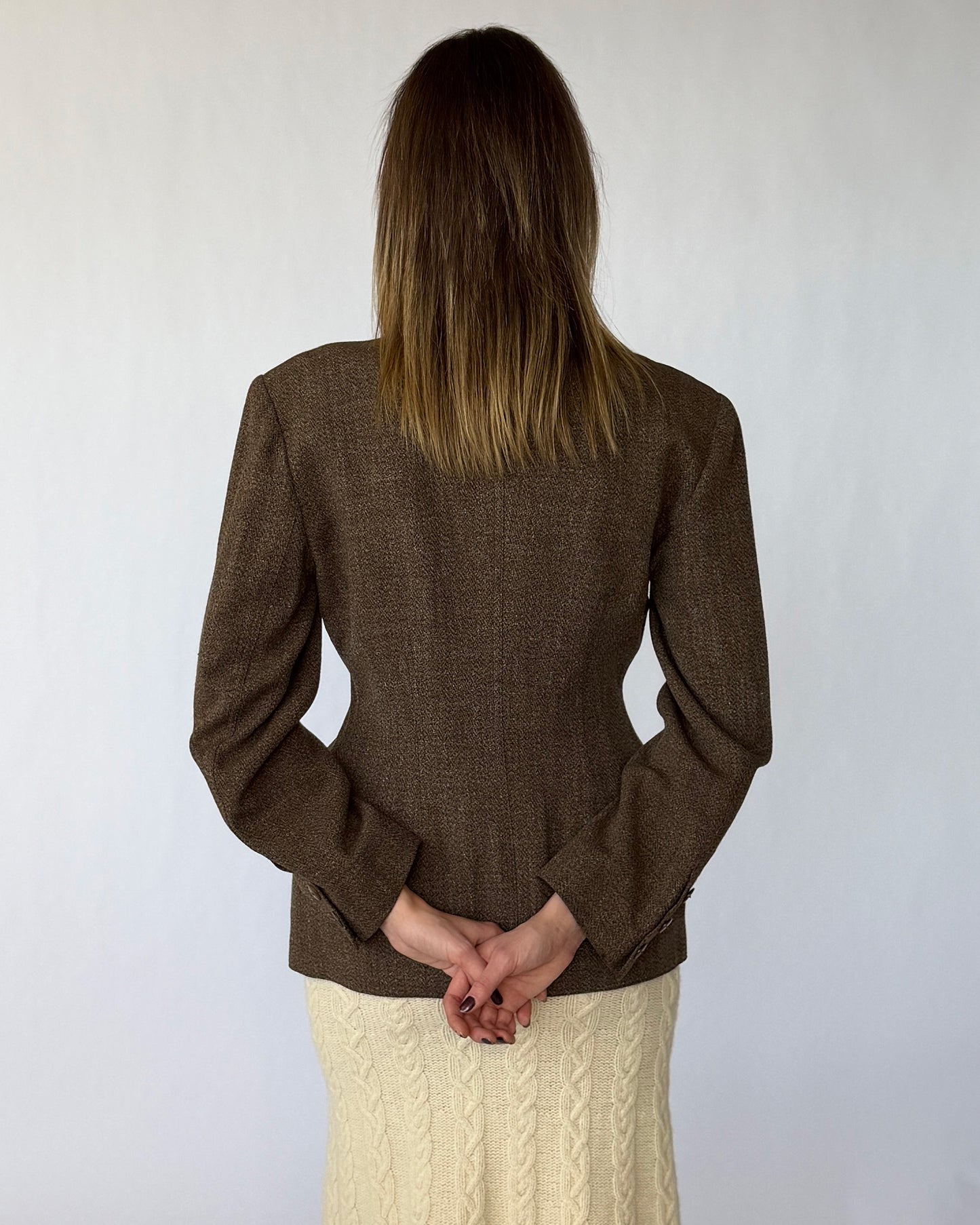 Back view of vintage Yanedo Kasuko vintage blazer with accentuated waistline