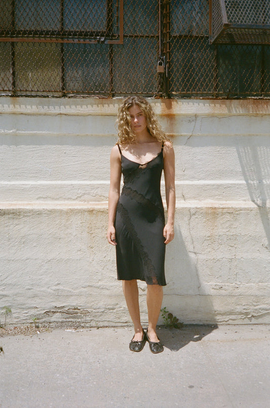 90S BLUMARINE BLACK SLIP DRESS WITH LACE