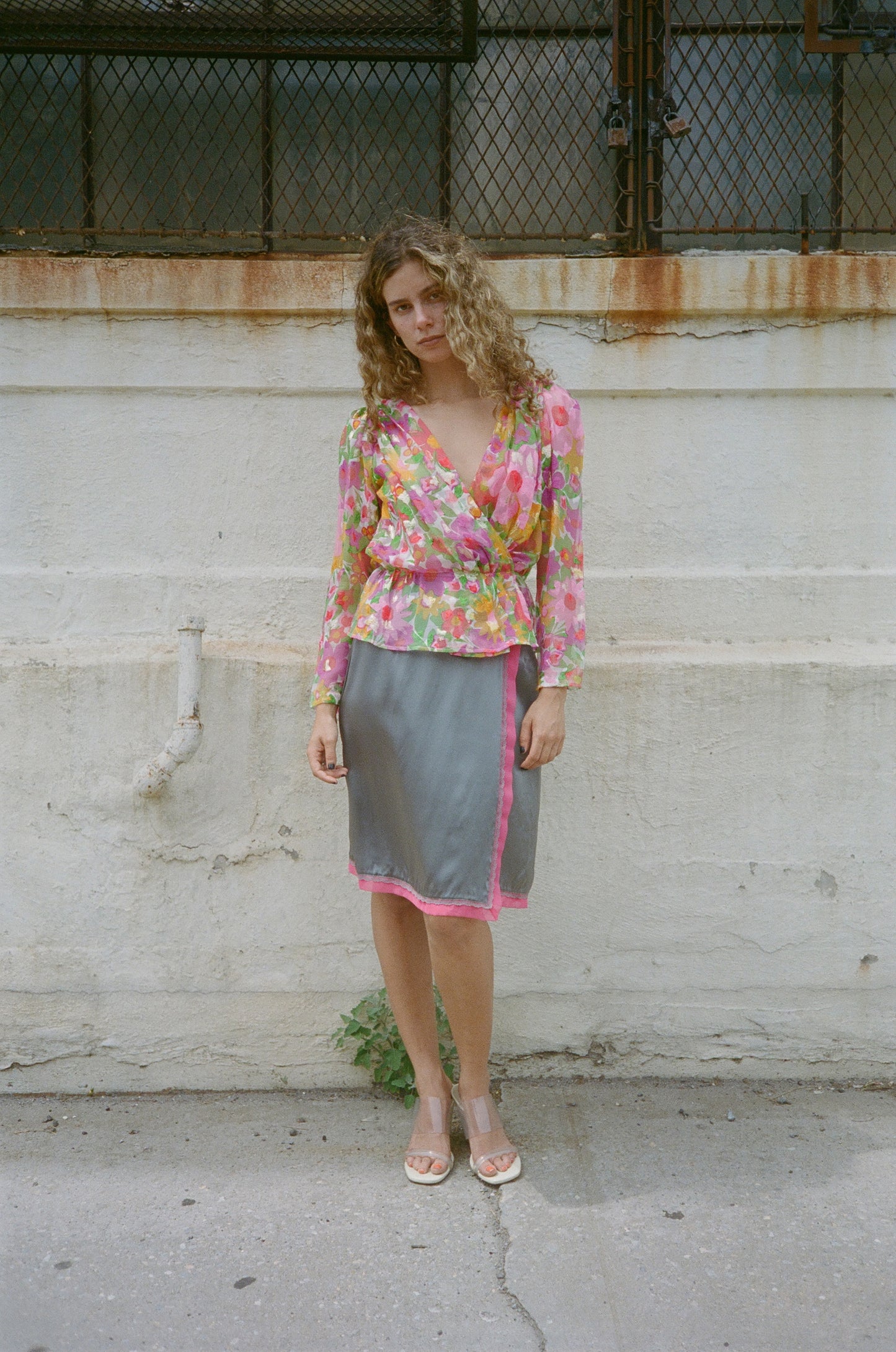 90S YVES SAINT LAURENT RIVE GAUCHE FLORAL WRAP TOP