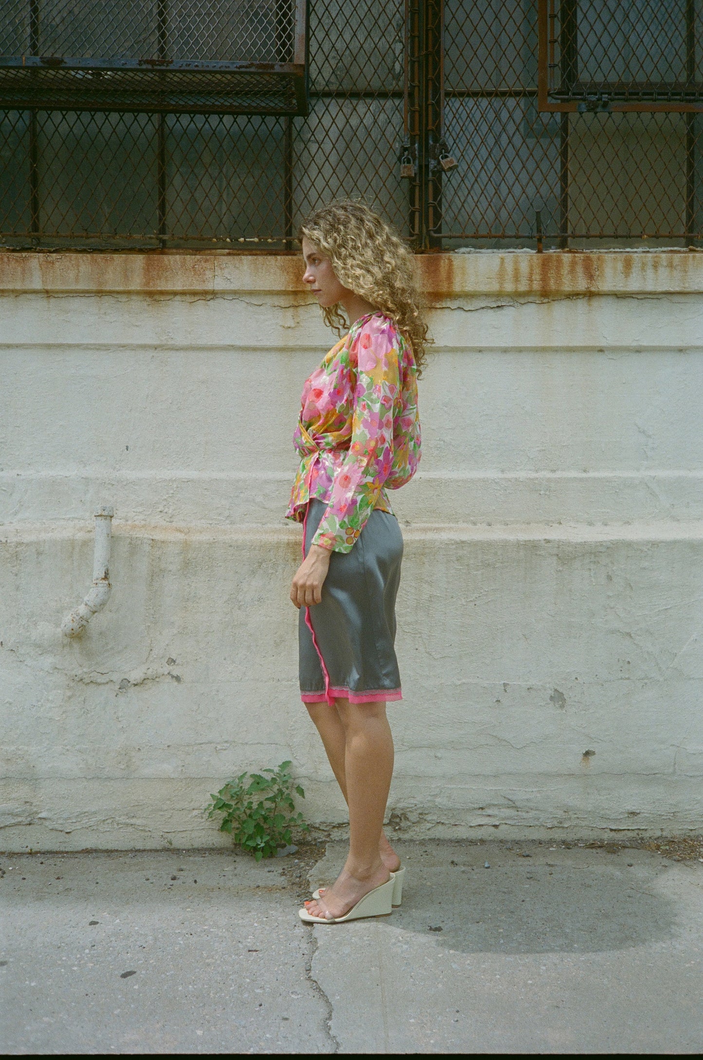 90S YVES SAINT LAURENT RIVE GAUCHE FLORAL WRAP TOP