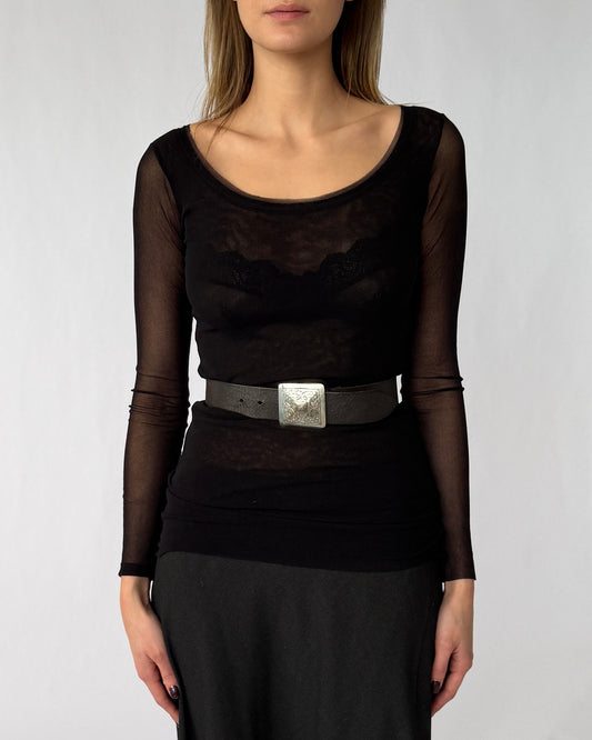 Vintage Agnès B. Leather Belt with Engraved Buckle