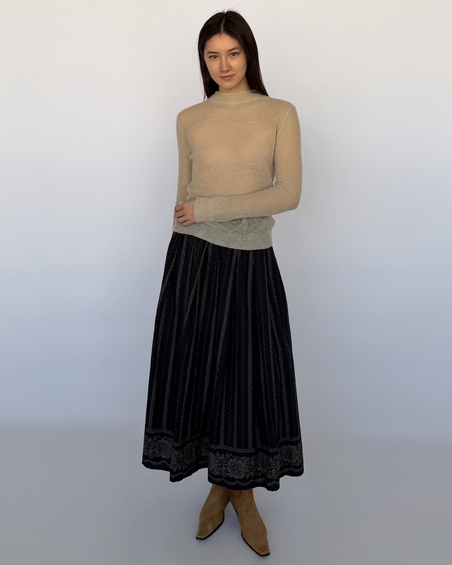 Agnès B. long cotton skirt on model