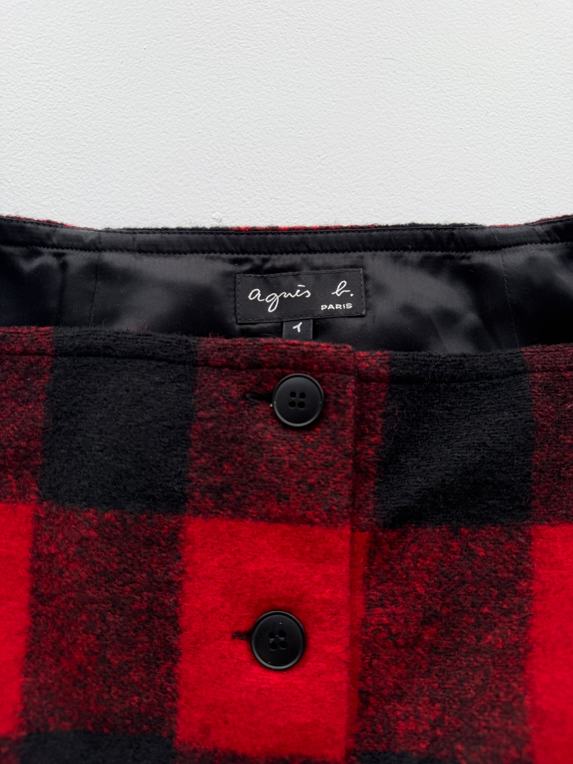 Agnès B. label on vintage wool mini skirt