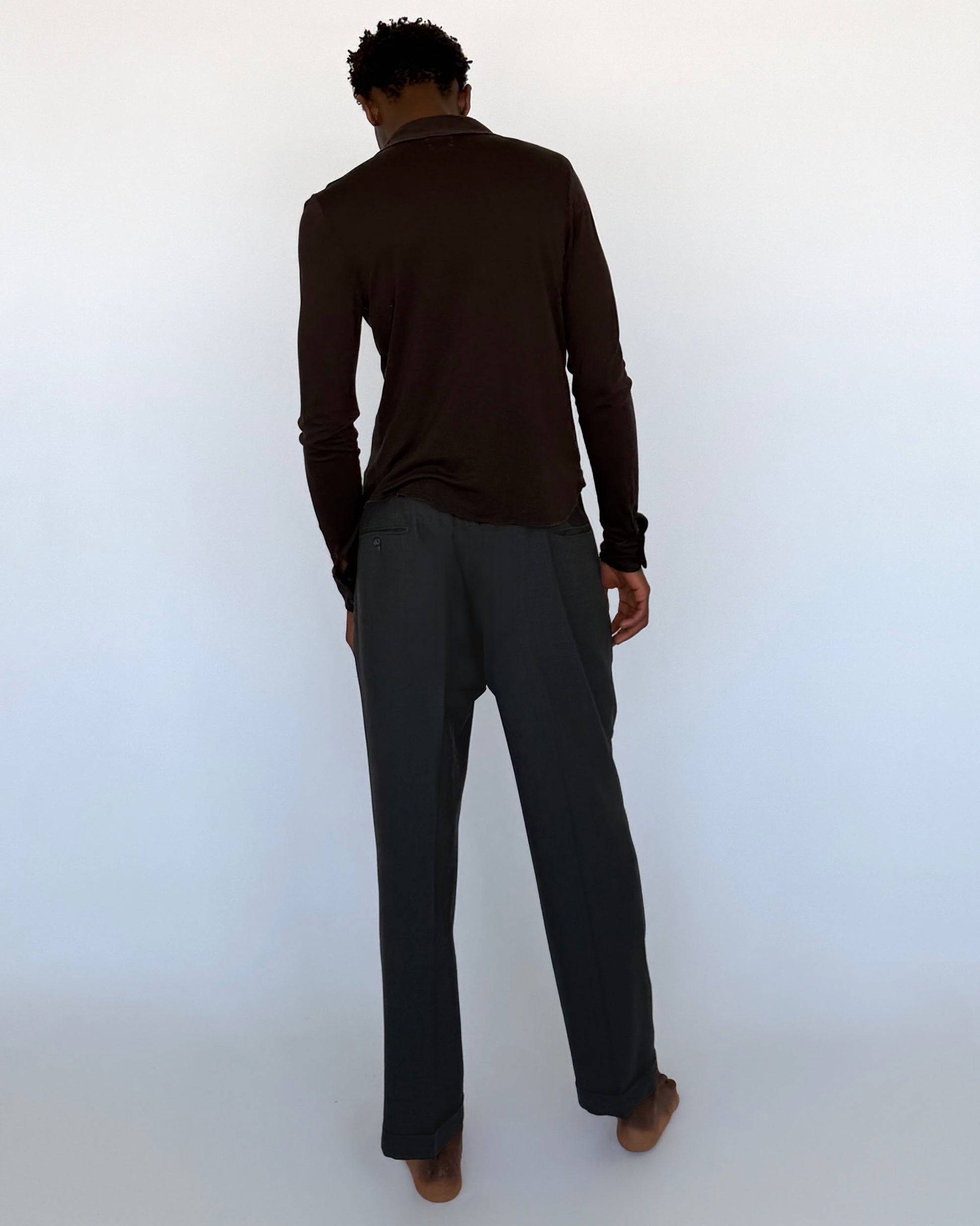 Back view of Brooks Brothers Charcoal Pleated Wool Trousers