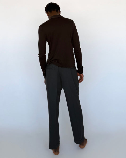 Back view of Brooks Brothers Charcoal Pleated Wool Trousers