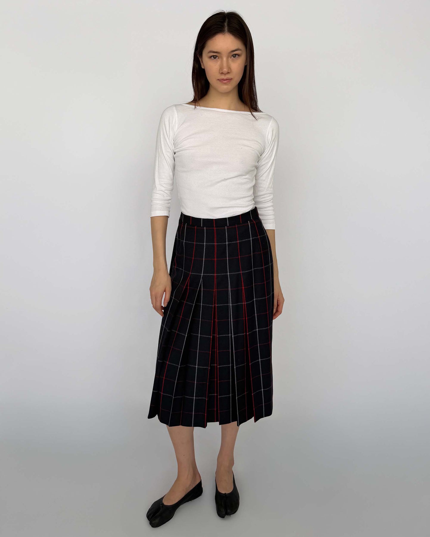 Burberry Long Plaid Pleated Wool Skirt