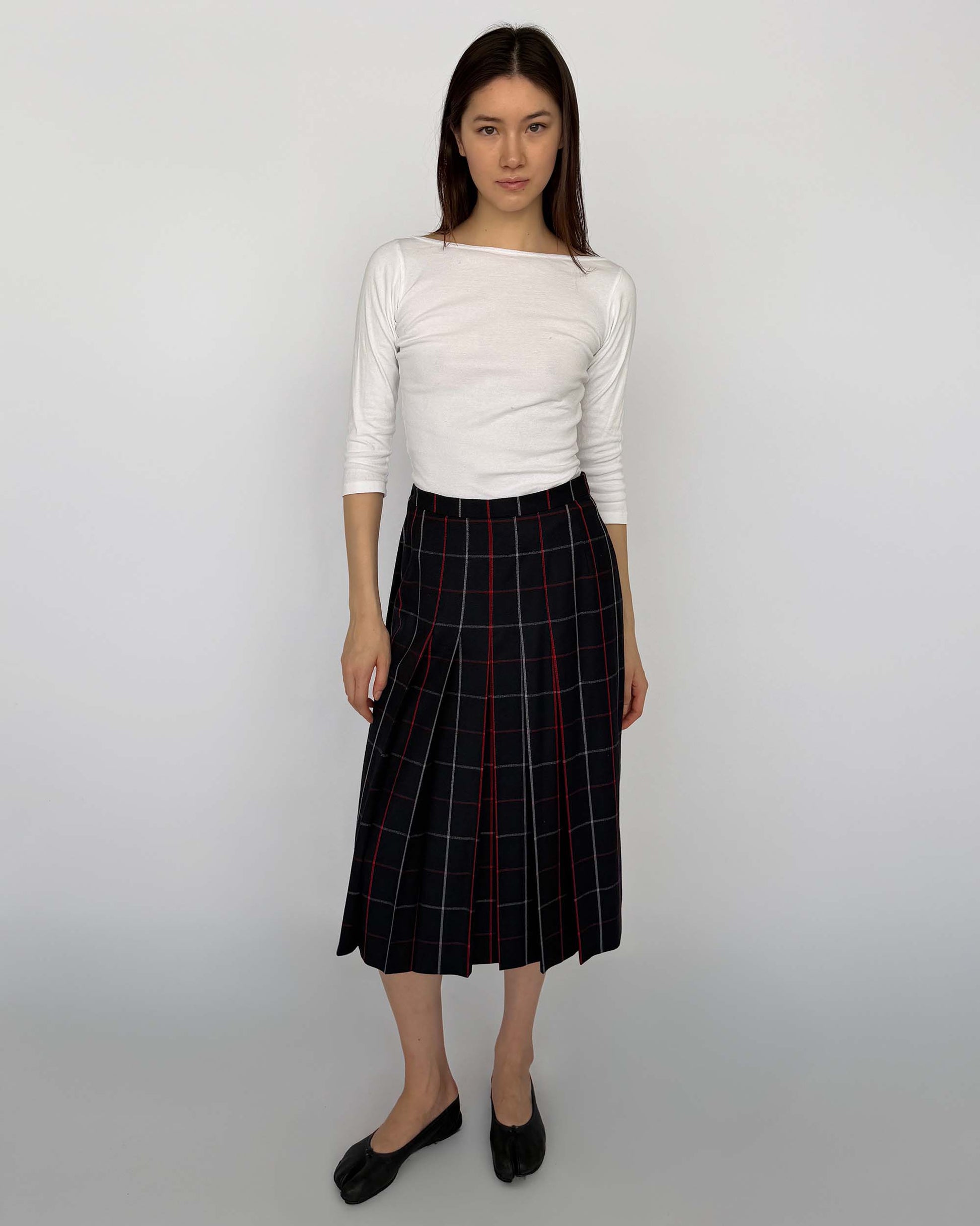 Burberry Long Plaid Pleated Wool Skirt