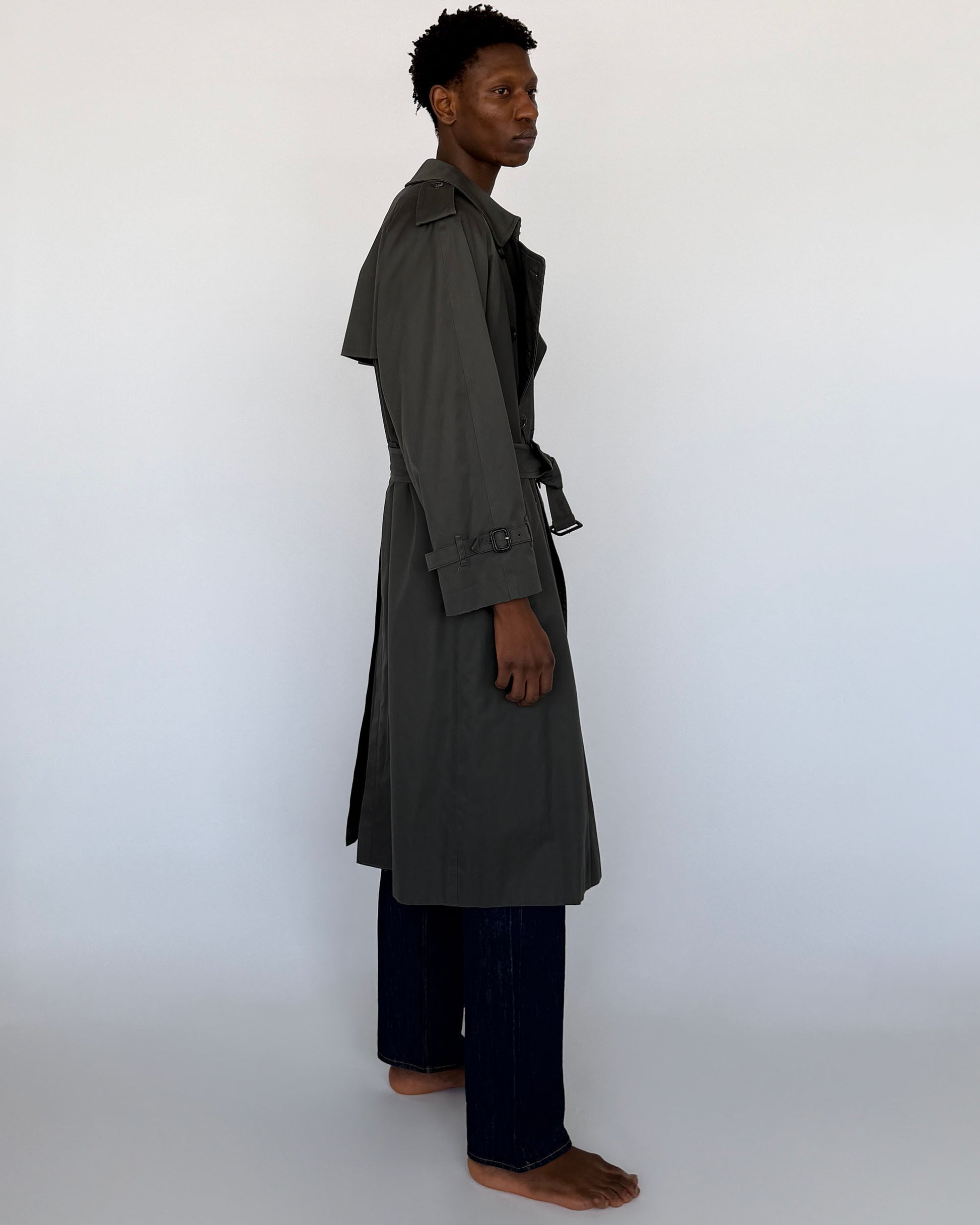 Side view of Vintage Burberry Wool Lined Trench Coat