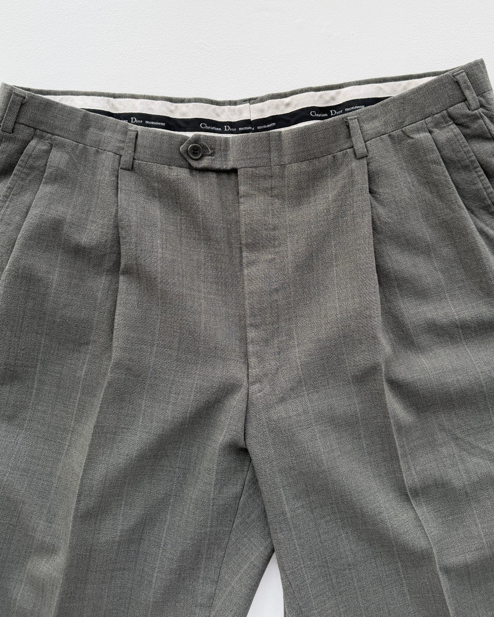 Interior label on vintage Christian Dior Grey pinstripe pleated men's trousers