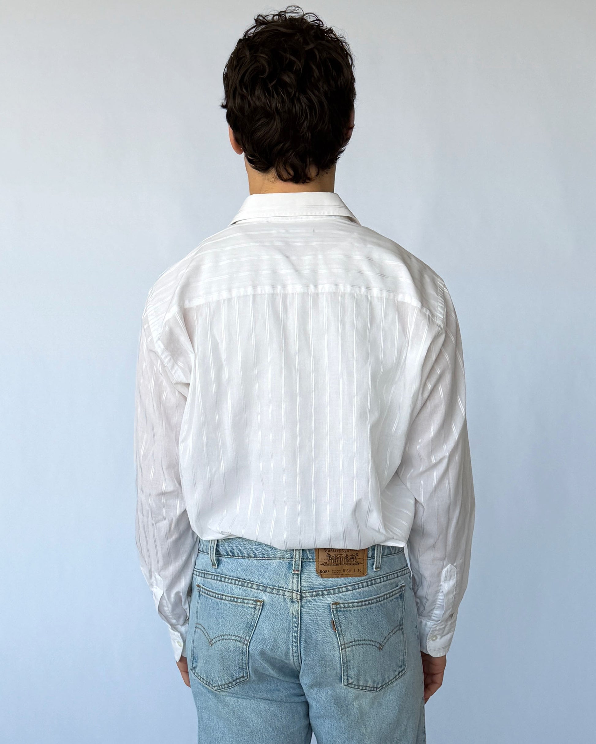 Back view of Christian Dior White Striped Button Up