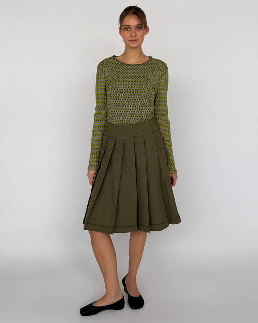 Comme des Garçon green pleated midi skirt