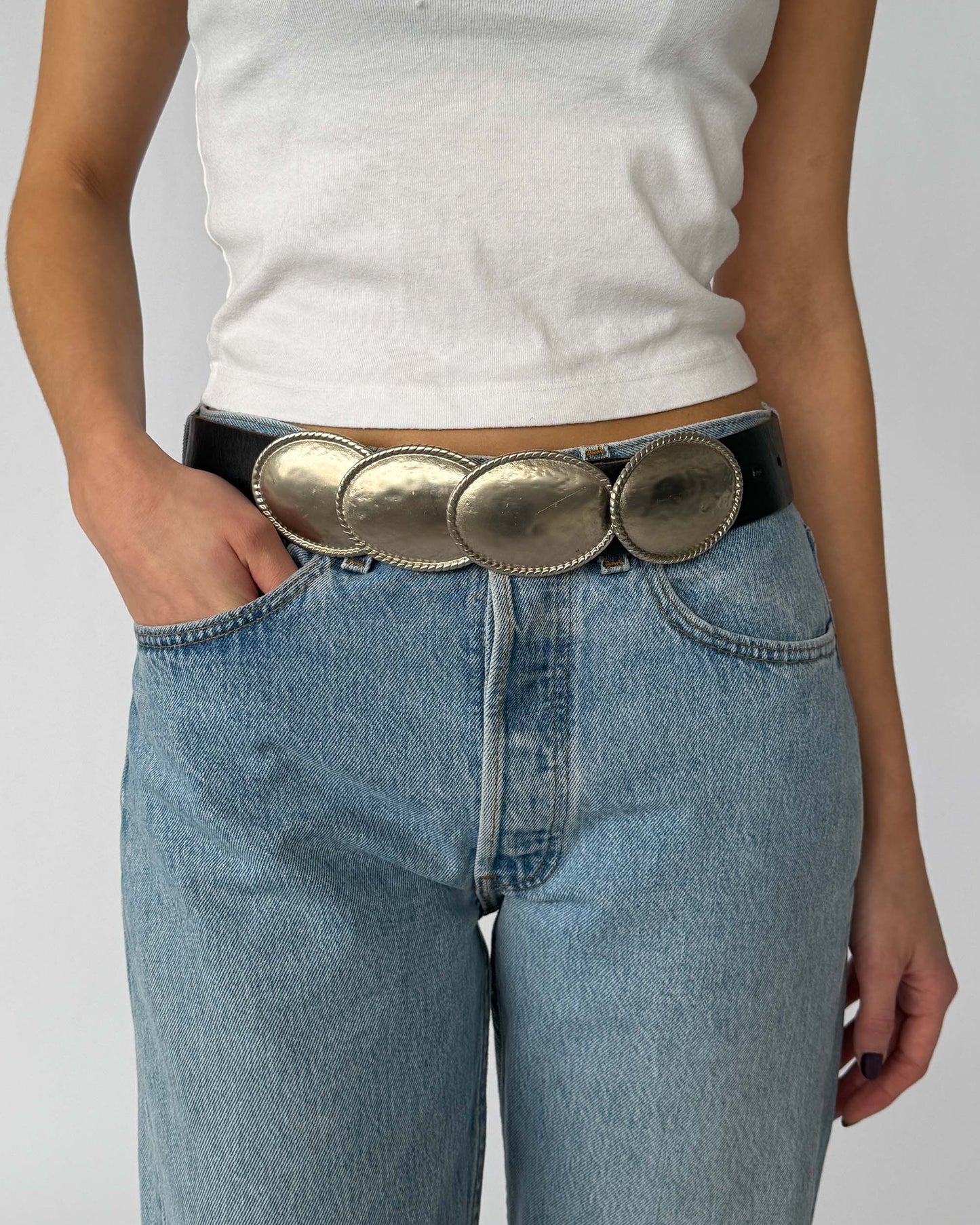 Vintage DKNY Leather Belt with silver buckles
