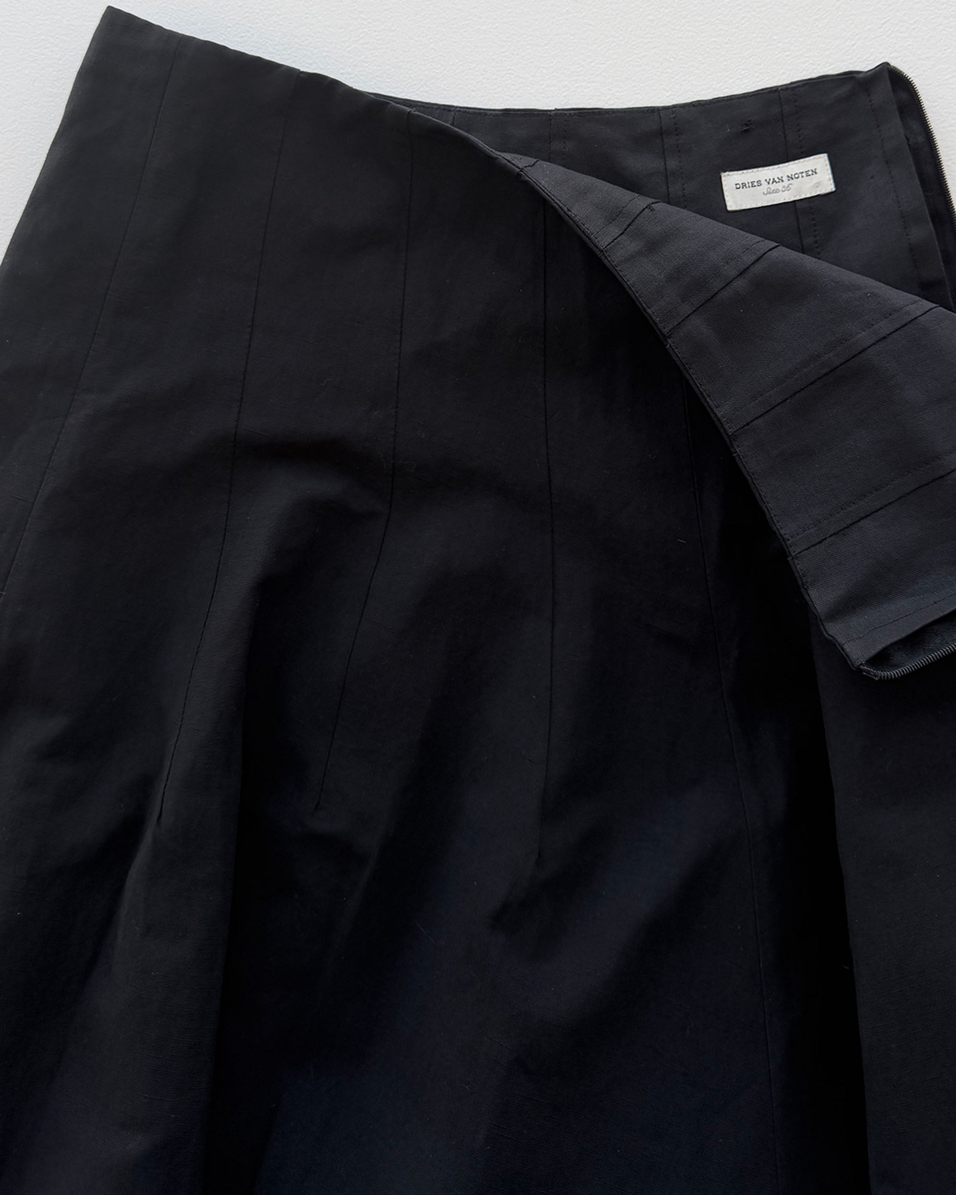 Dries Van Noten label on raw hem mid-length skirt