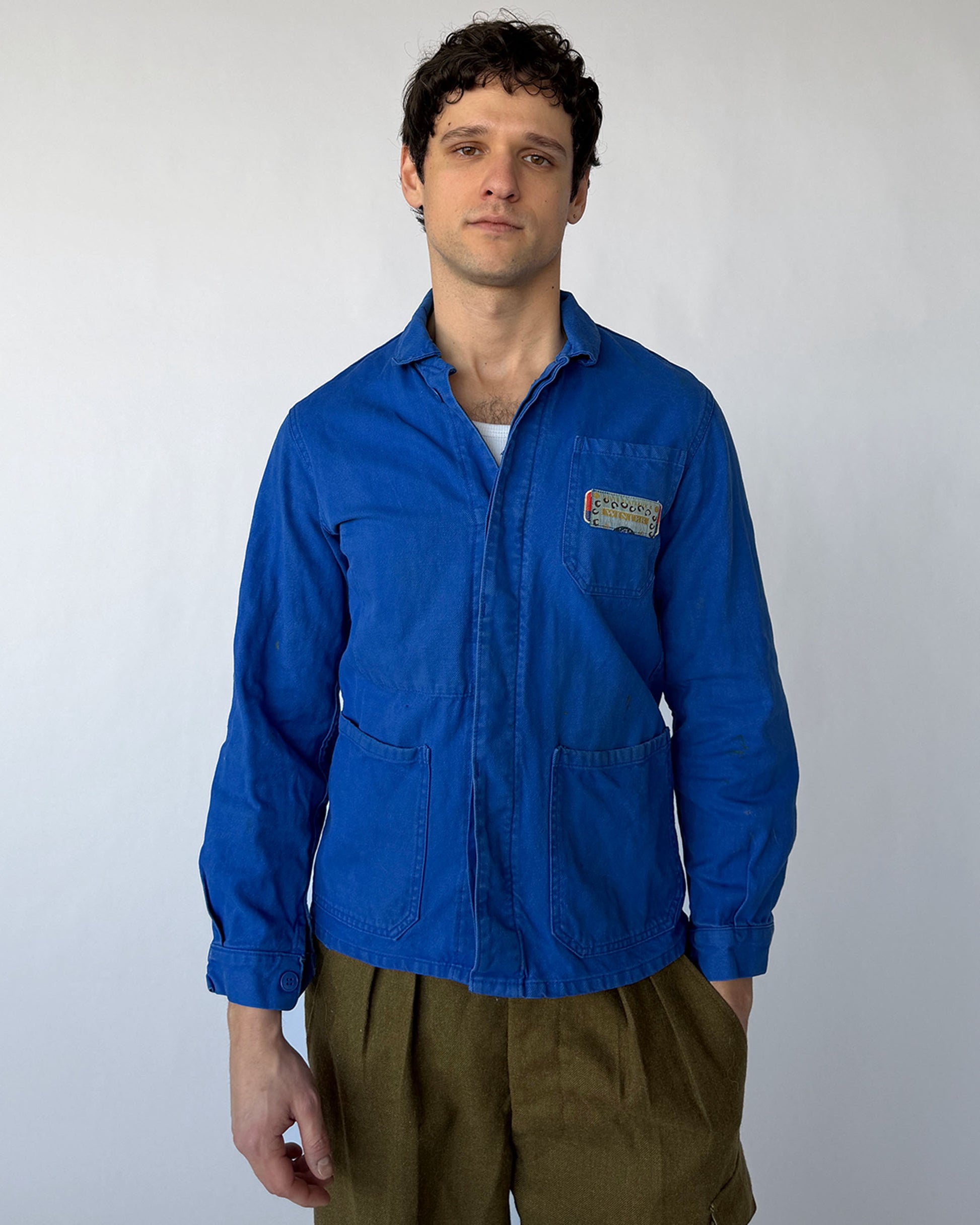 Vintage French chore coat in blue