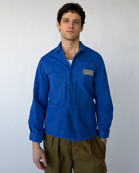 Vintage French chore coat in blue