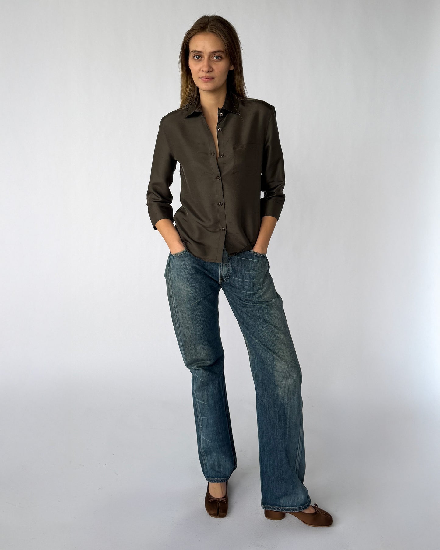 Vintage Giorgio Armani Three Quarter Sleeve Silk Top