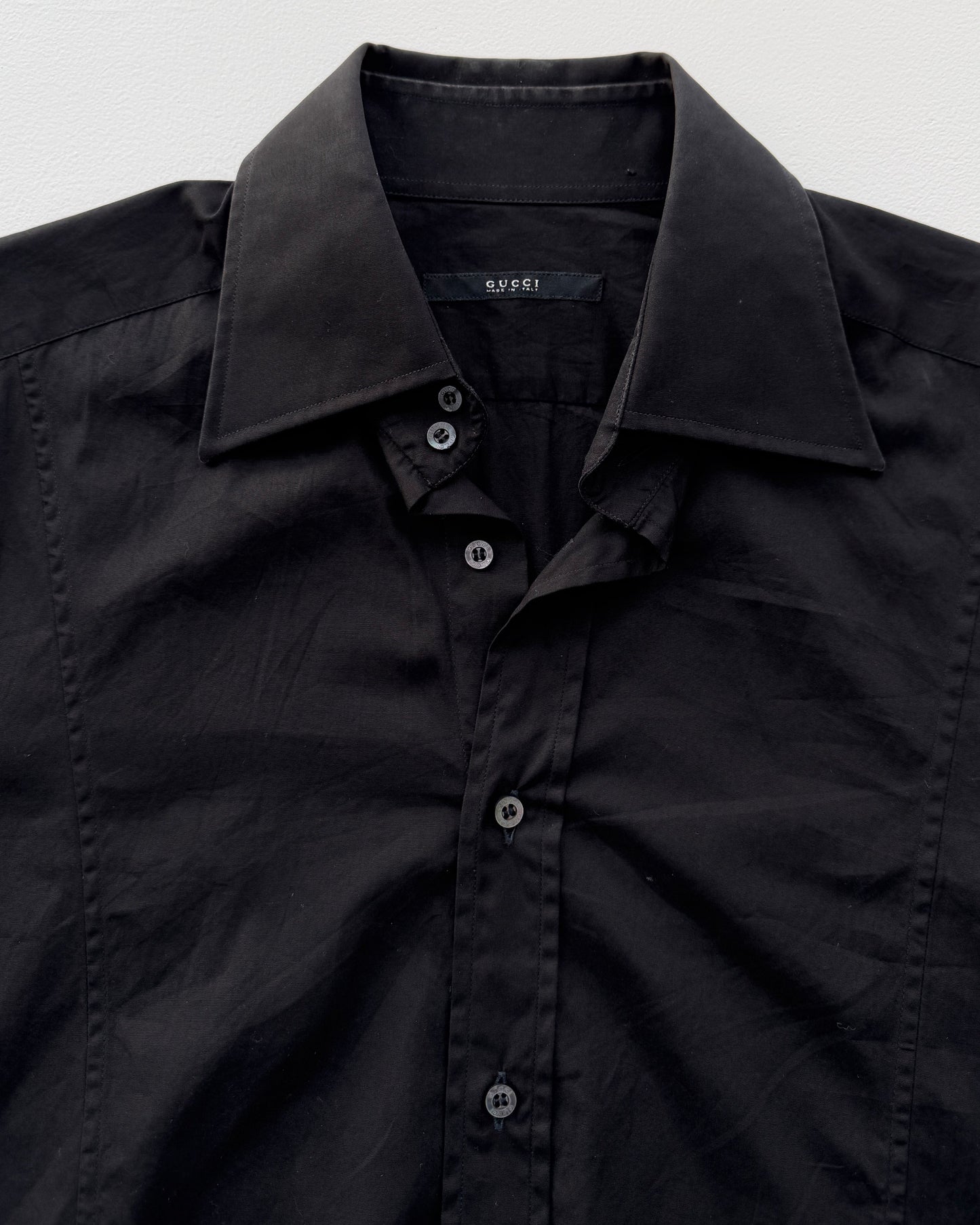 Gucci label on vintage black button up 
