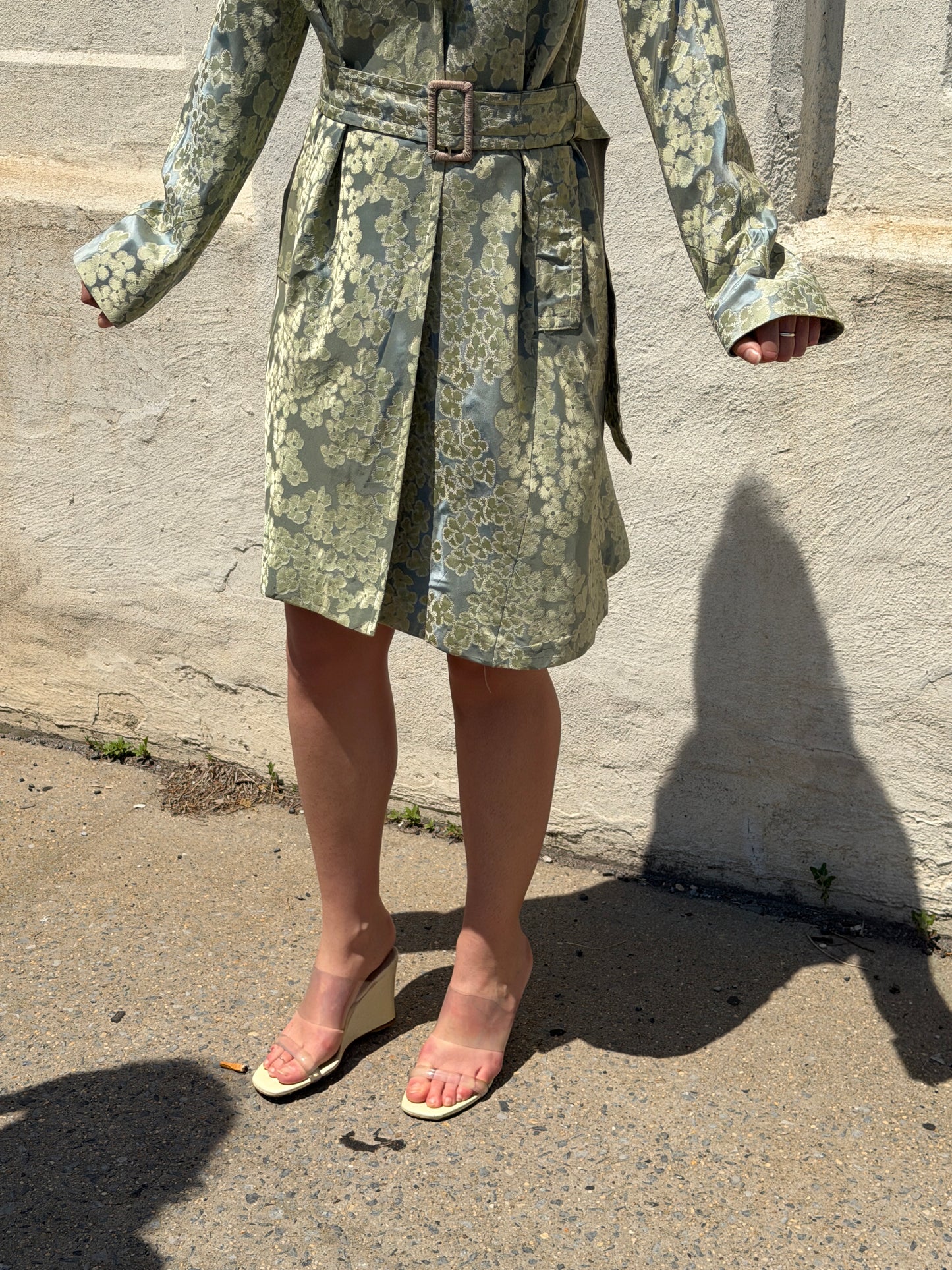 Moschino Floral Green Belted Coat