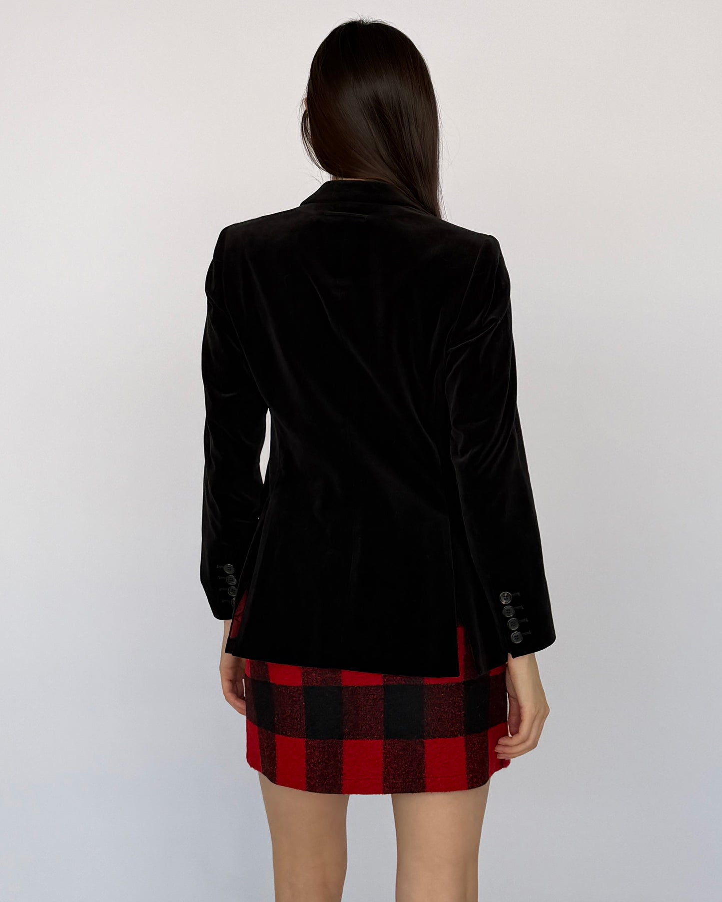 Back view of vintage Agnès B. plaid wool mini skirt