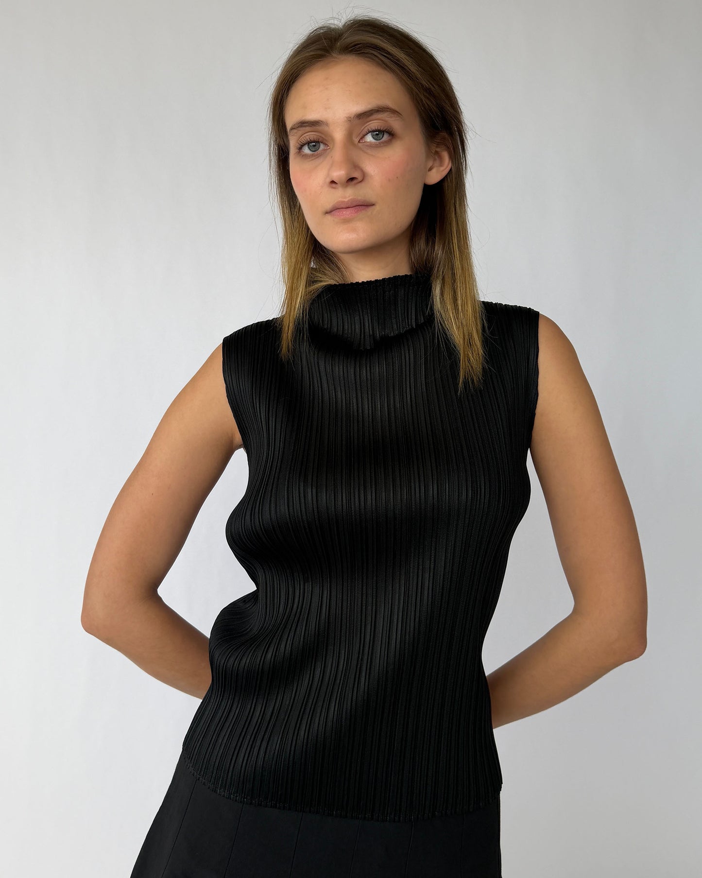 Issey Miyake Pleats Please Black Sleeveless Top