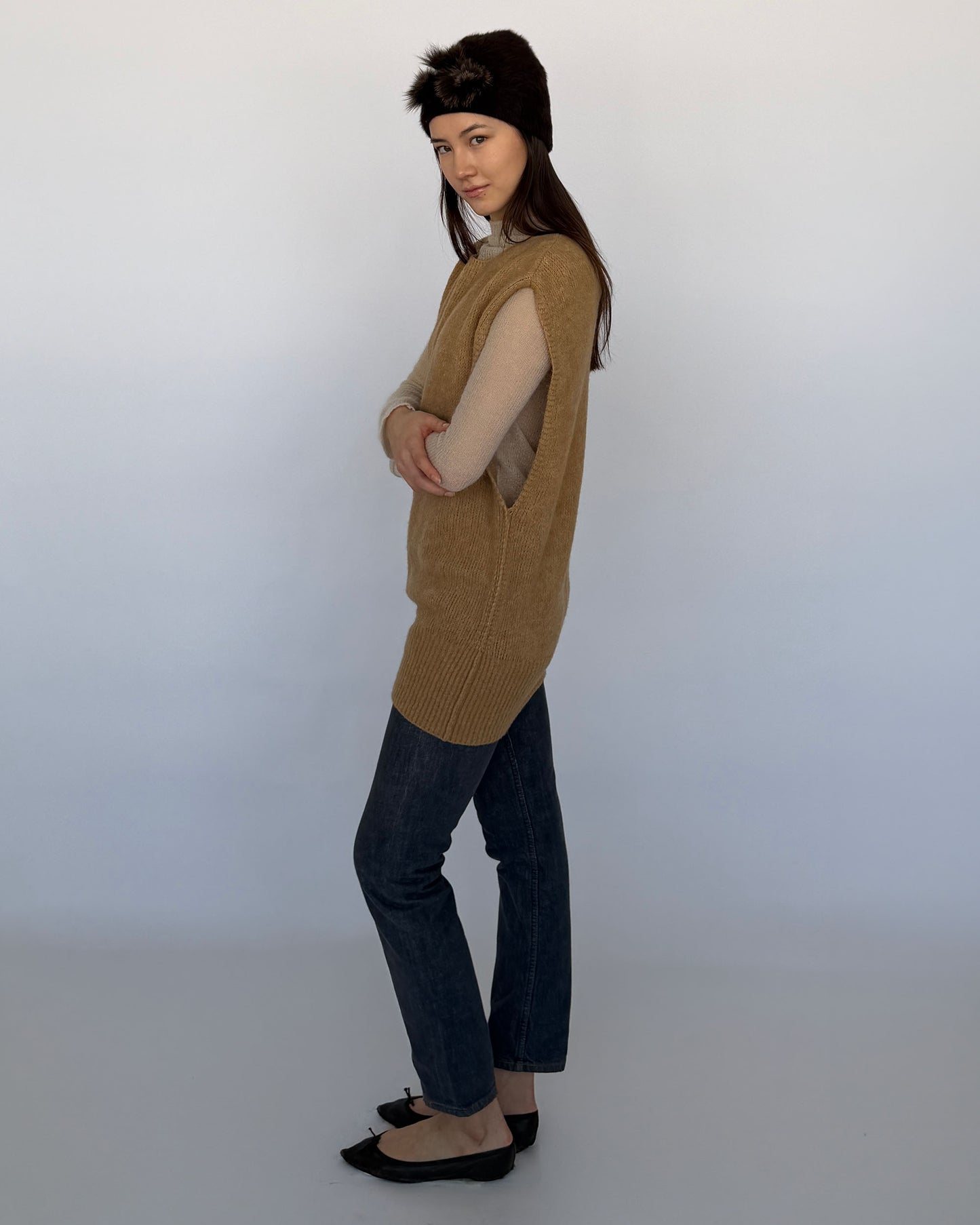 Side view of Jean Paul Gaultier Camel Sweater Vest