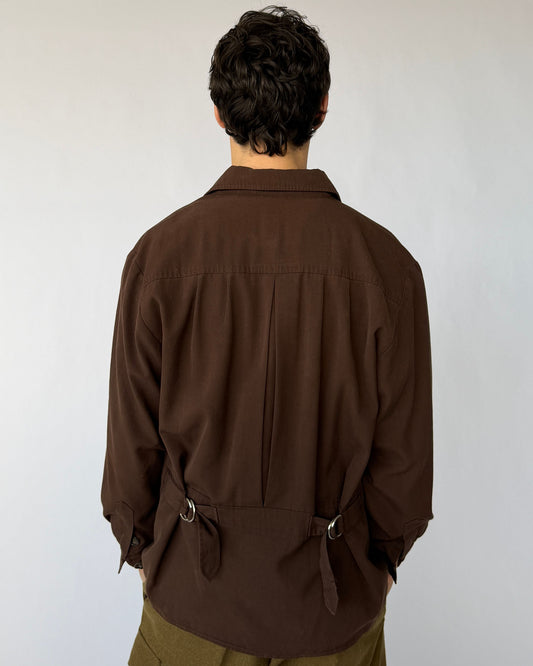 Back view of vintage Jones New York men's jacket with adjustable buckle detail