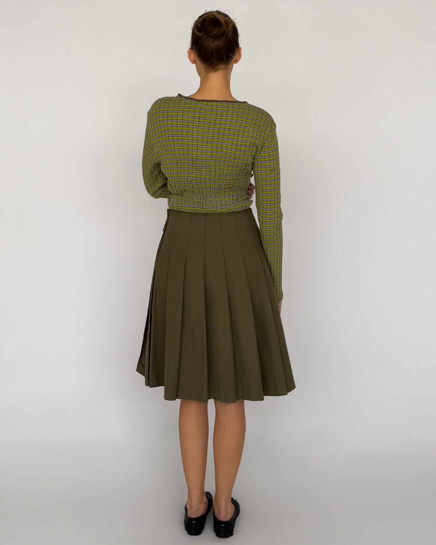 Back view of Missoni Long Sleeve Green and Grey Printed Long Sleeve Top