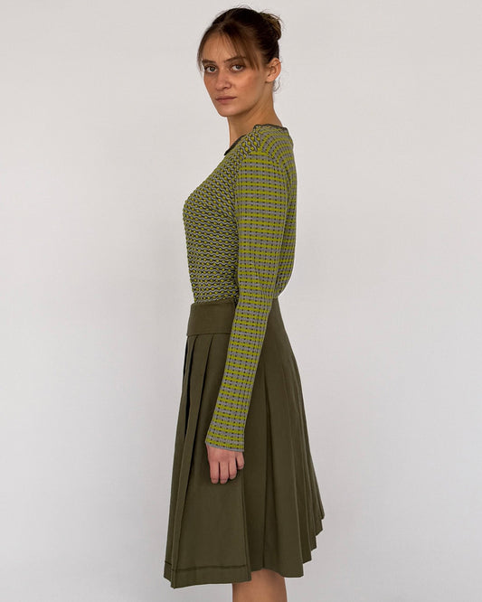 Side view of Missoni Long Sleeve Green and Grey Printed Long Sleeve Top