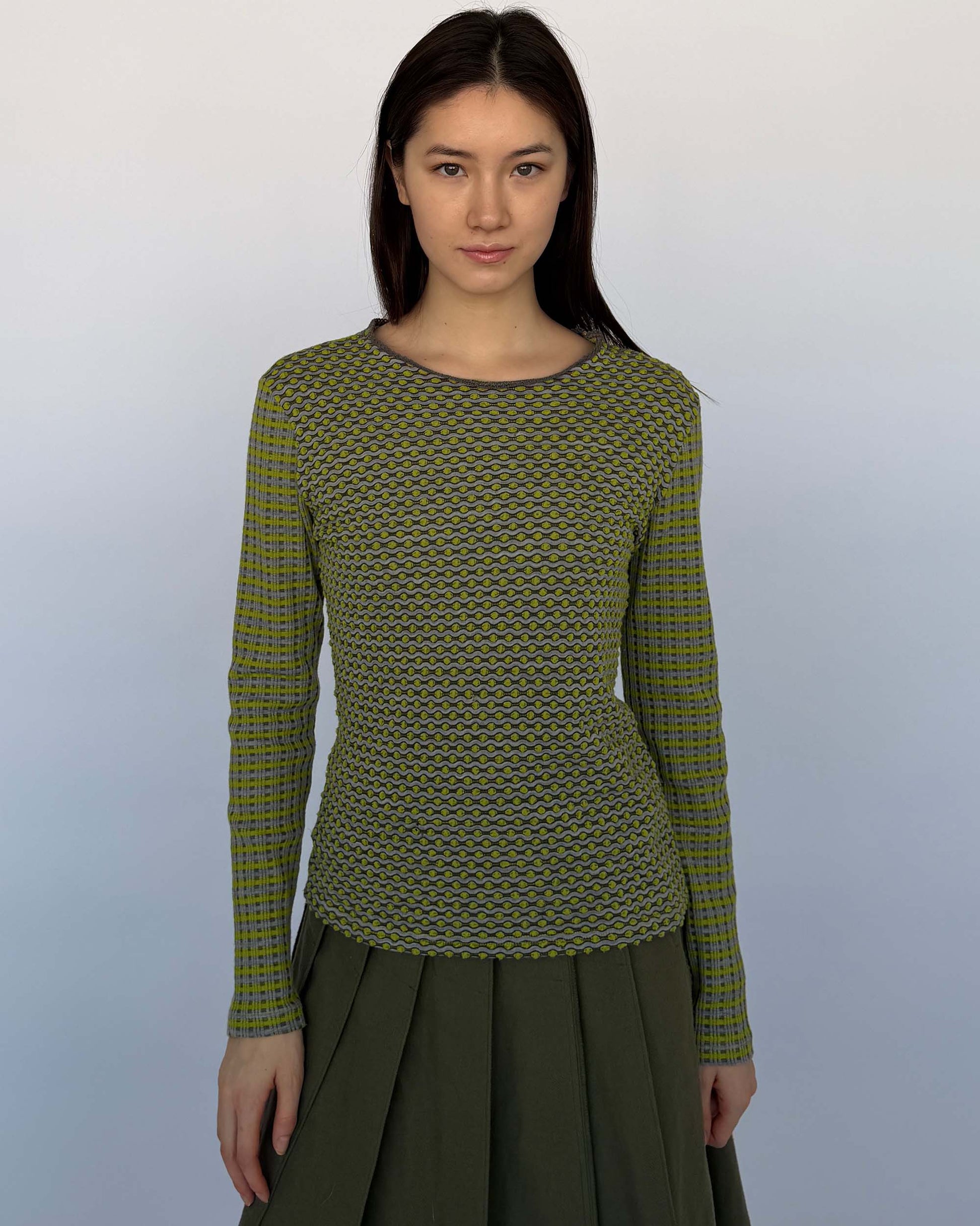 Missoni Long Sleeve Green and Grey Printed Long Sleeve Top