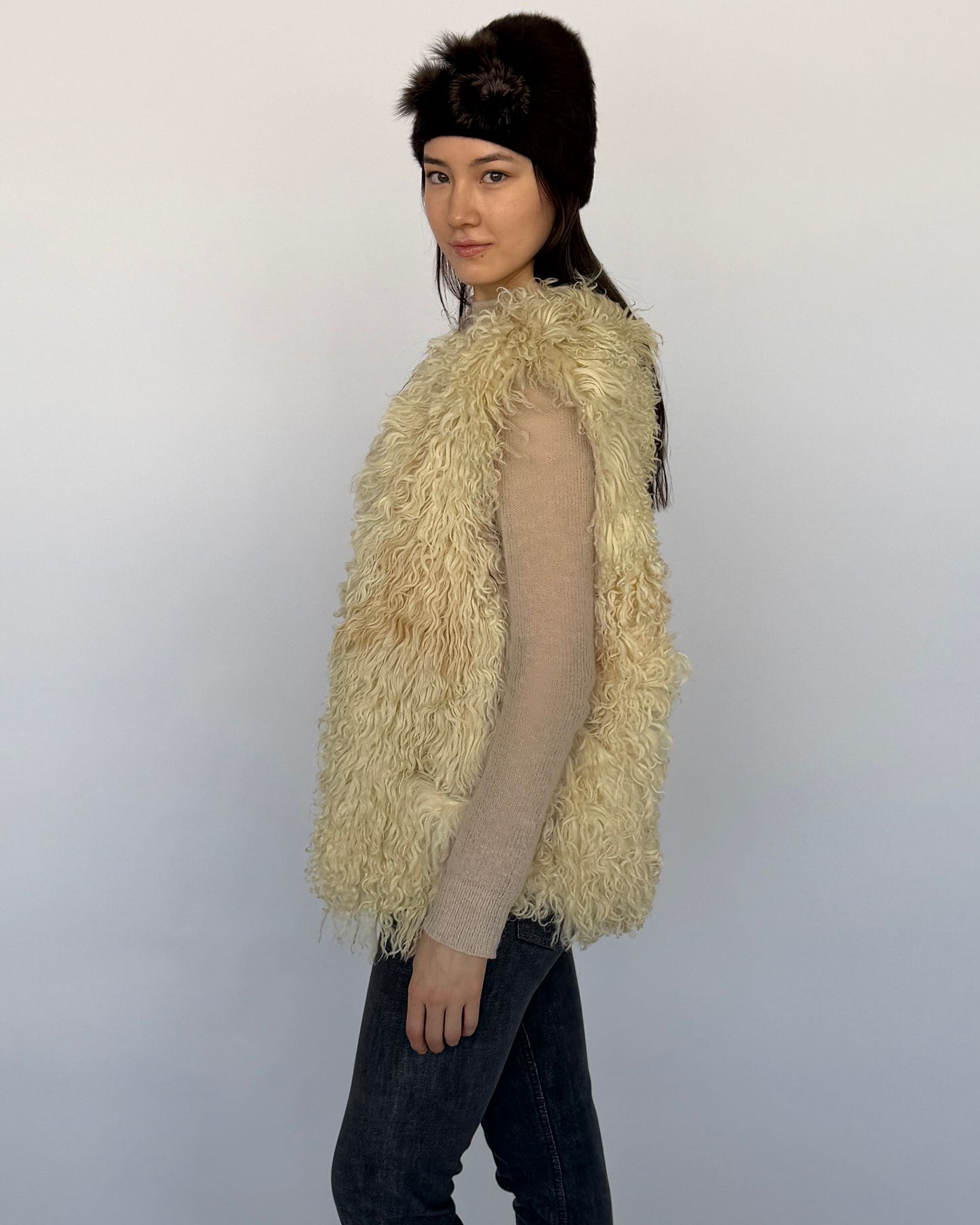 Side view of Mongolian fur vest
