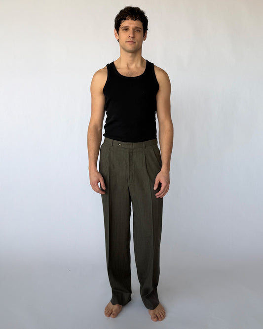 Vintage Men's Grey Wool Pleated Trousers