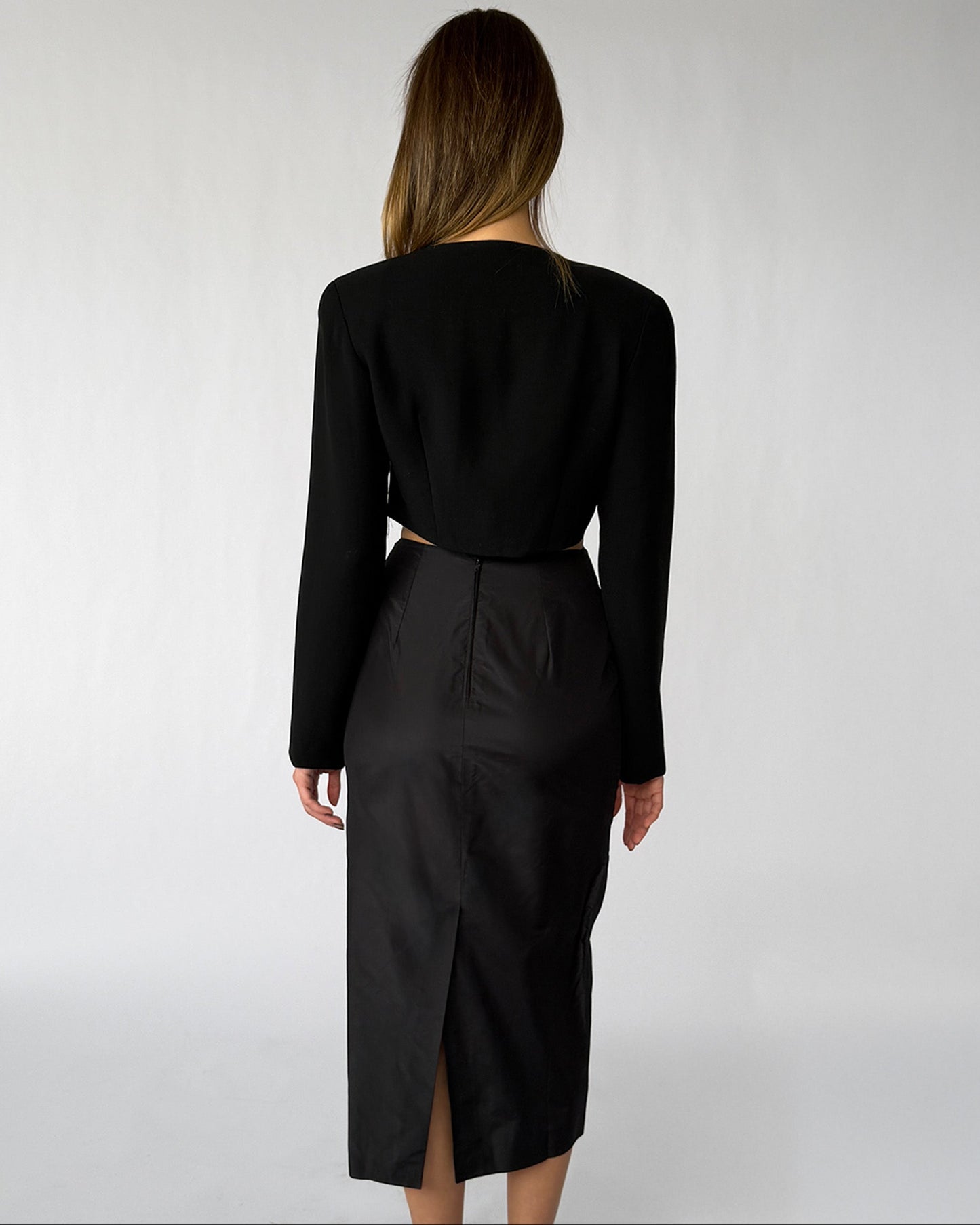 Back view of Olly Mc Clory Silk Mid Length Skirt