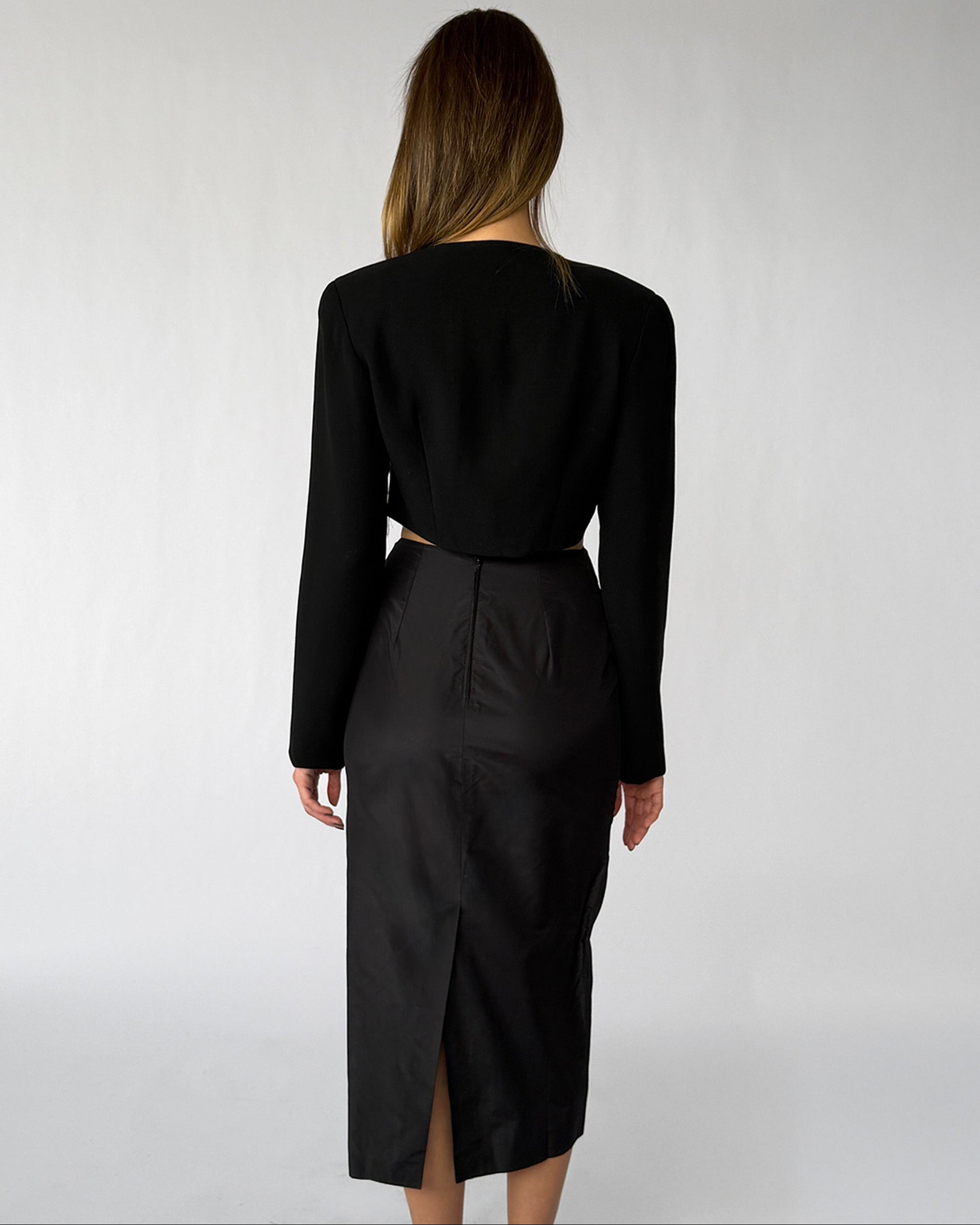 Back view of Olly Mc Clory Silk Mid Length Skirt