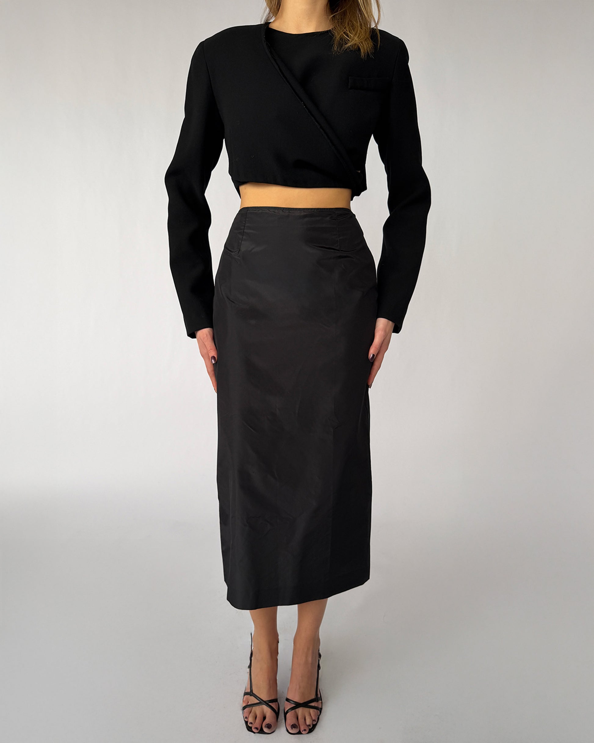 Close-up view of Olly Mc Clory SIlk Mid Length Skirt