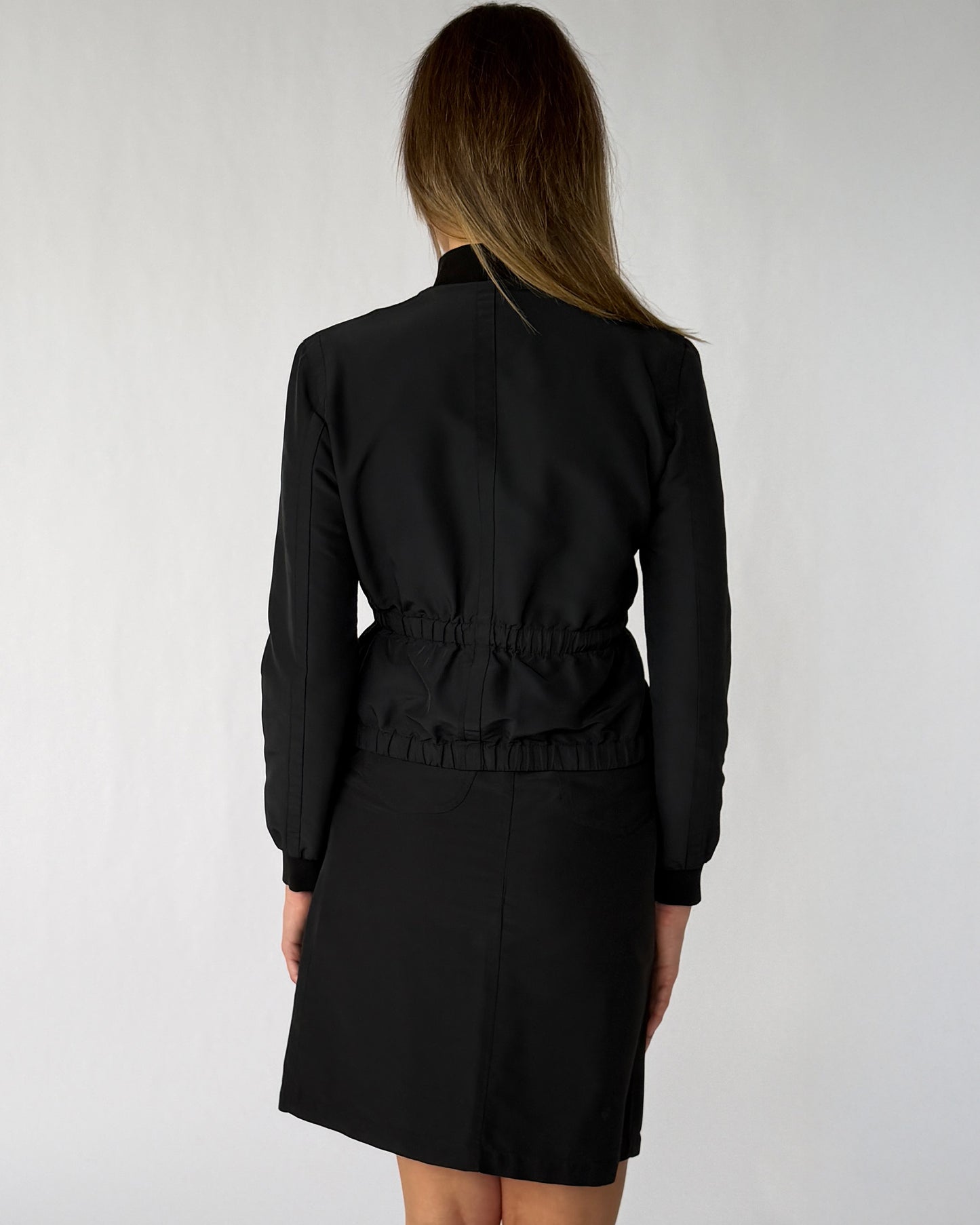 Back view of Vintage Plein Sud Nylon Skirt and Jacket Set