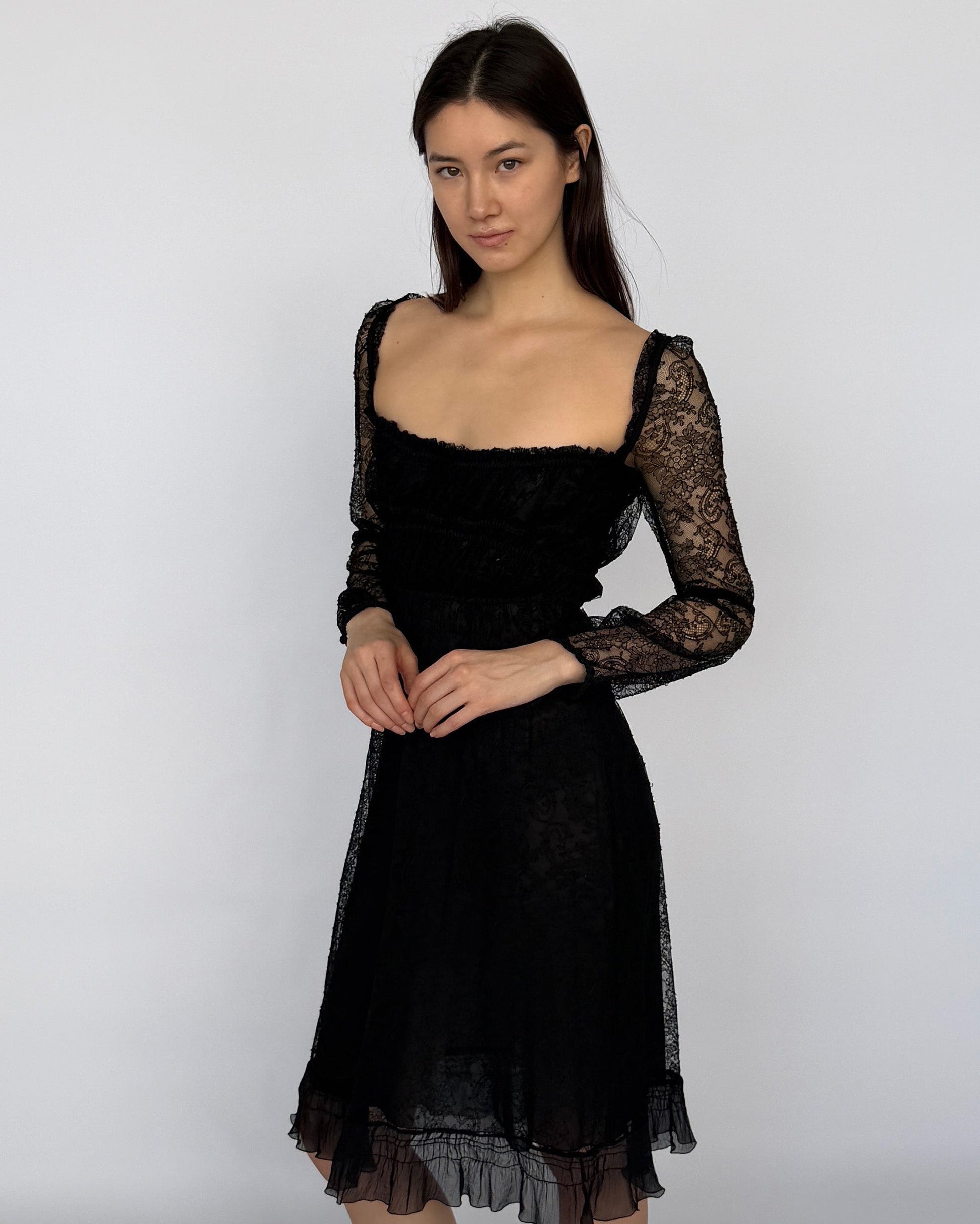 Prada black lace midi dress from the early 2000s