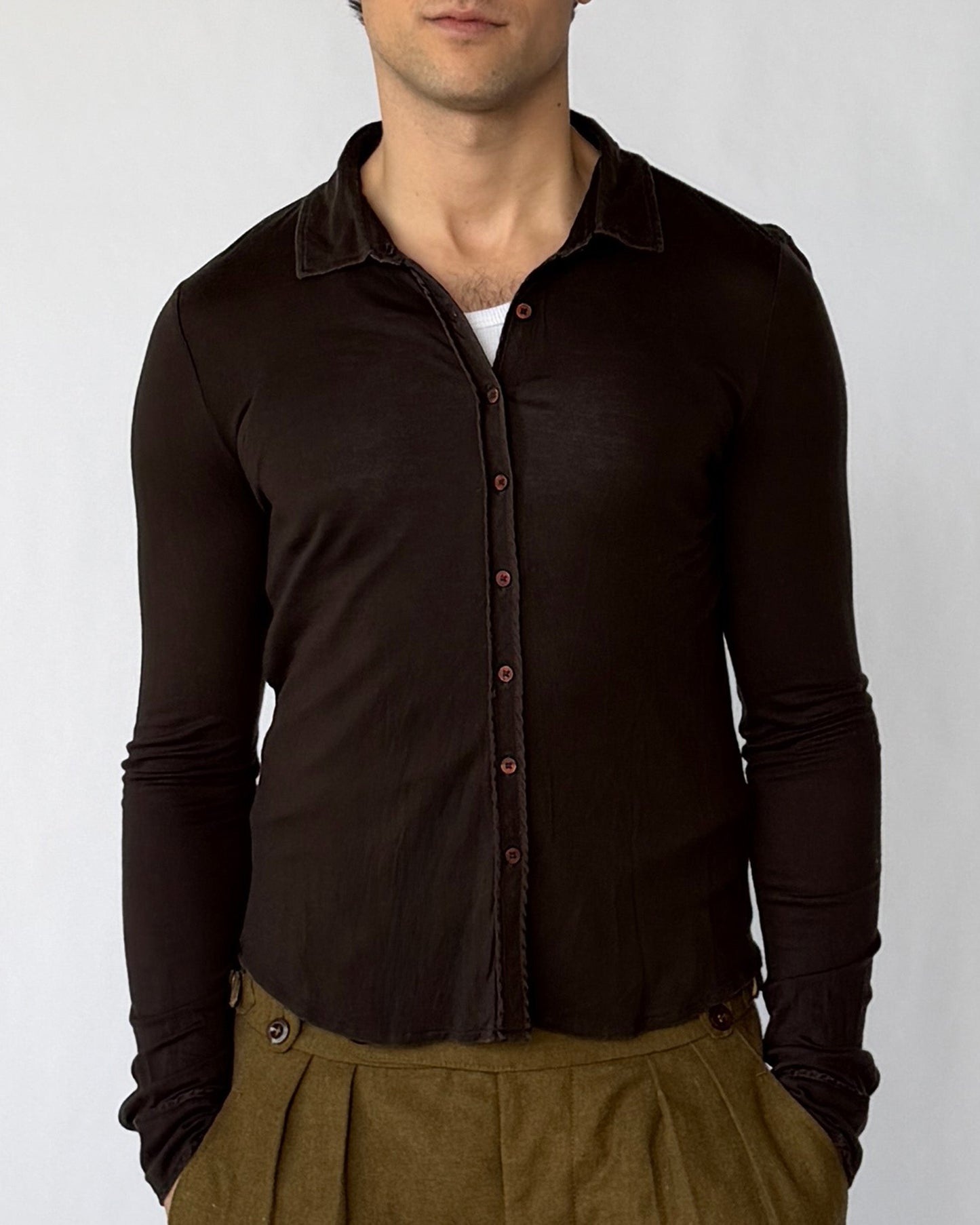 Close up view of vintage Ralph Lauren Polo jeans jersey button up