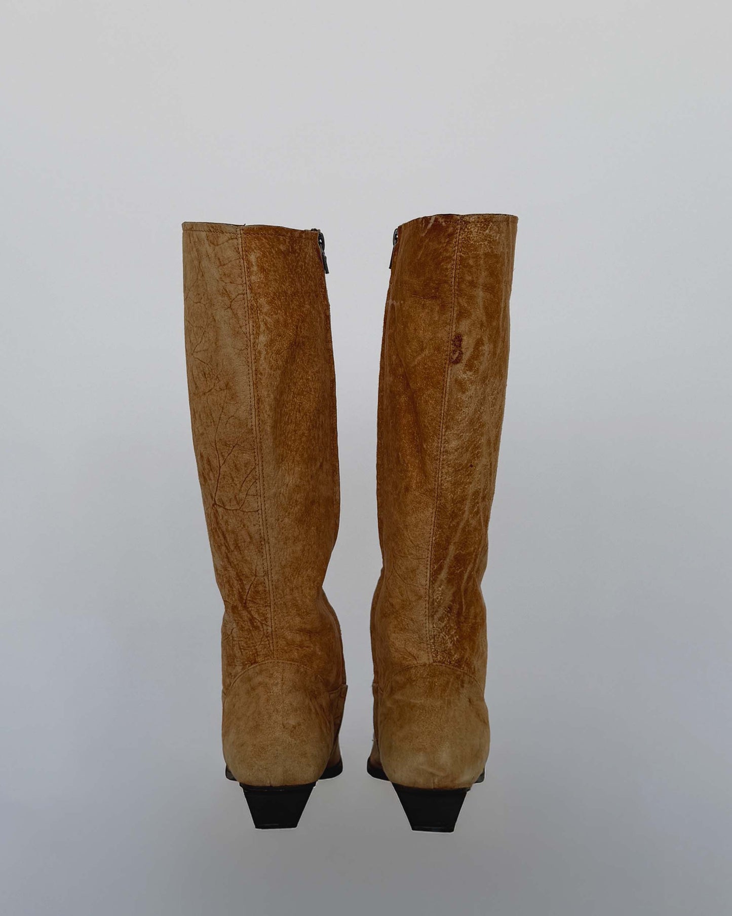 Back view of Side view of Italian Vintage Tan Suede Knee High Boots