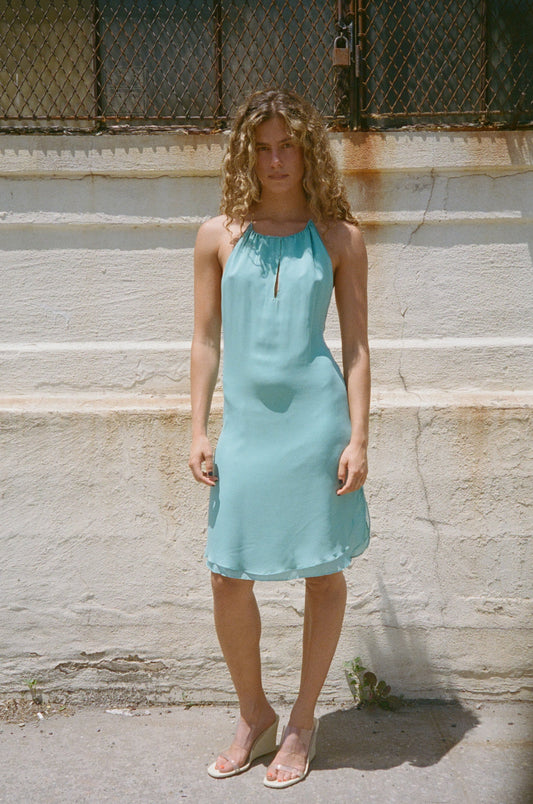 TURQUOISE SILK SLIP DRESS
