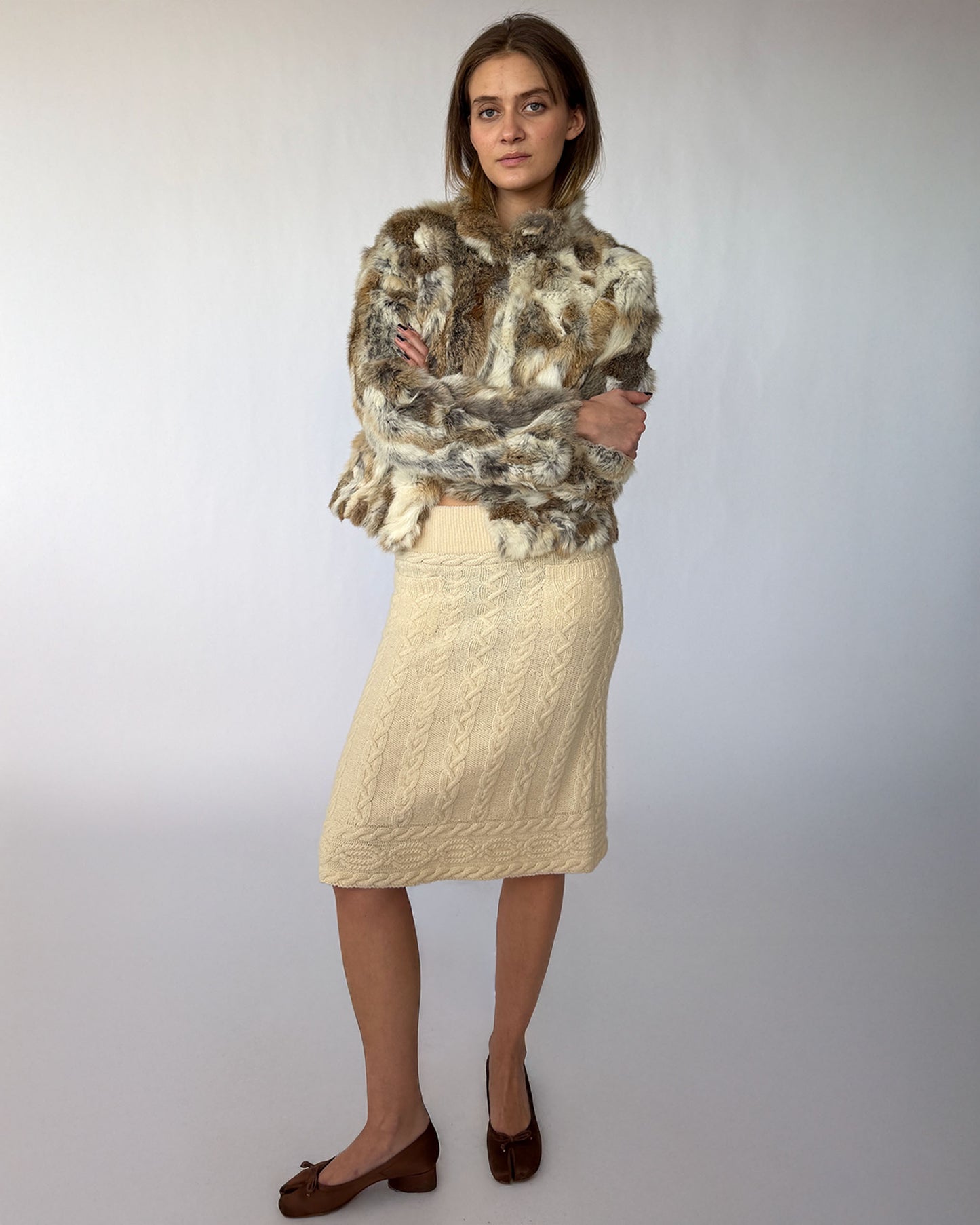 Vintage Guess Rabbit fur jacket worn by model