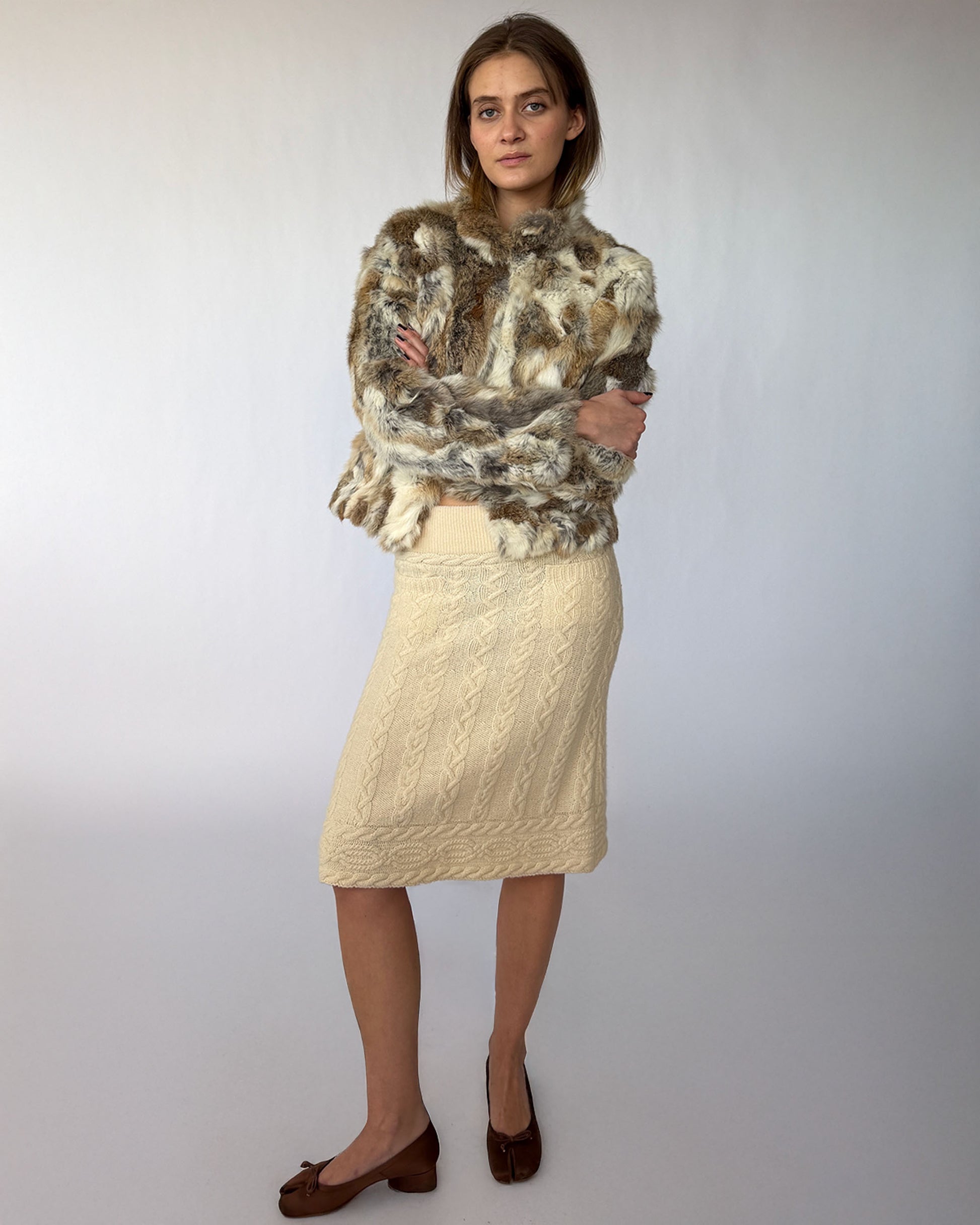Vintage Guess Rabbit fur jacket worn by model