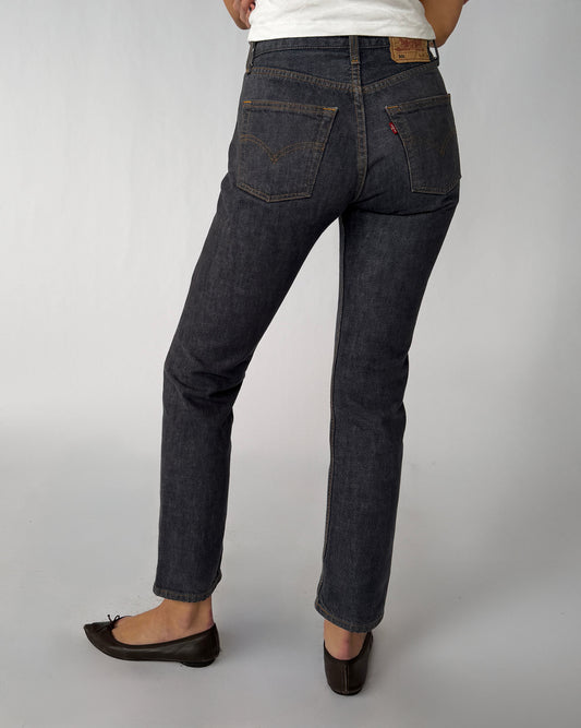 Back view of vintage Levis 501 jeans in dark wash