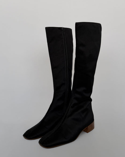 Valentino Black Satin Tall Boots